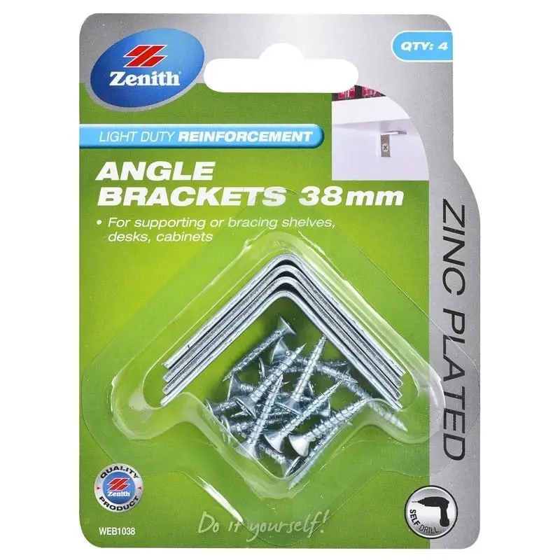 Zinc Plated 38mm Angle Bracket 4 Pack