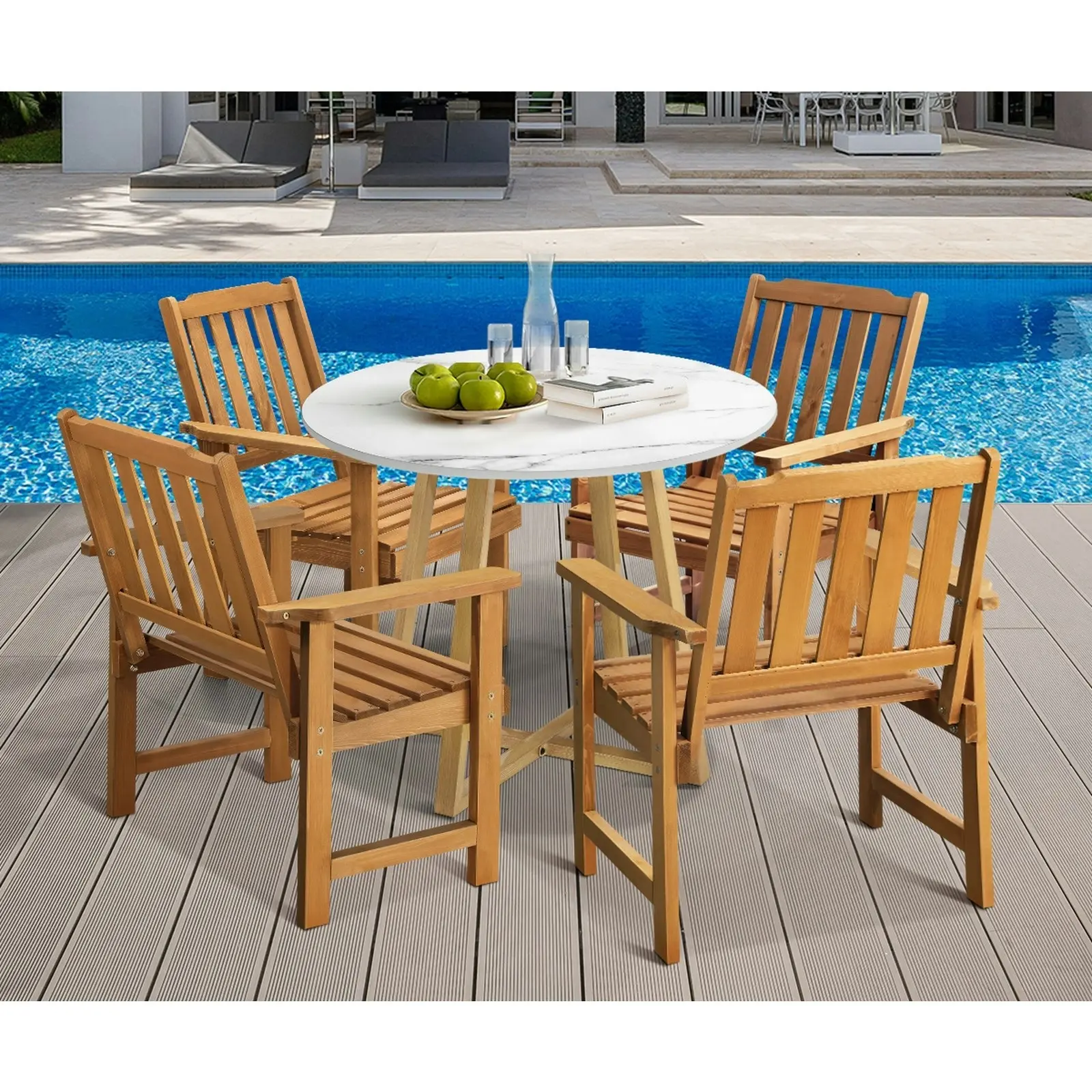 Livsip Outdoor Patio Set Solid Wood Chair and Table 5PC Furniture Dining Setting