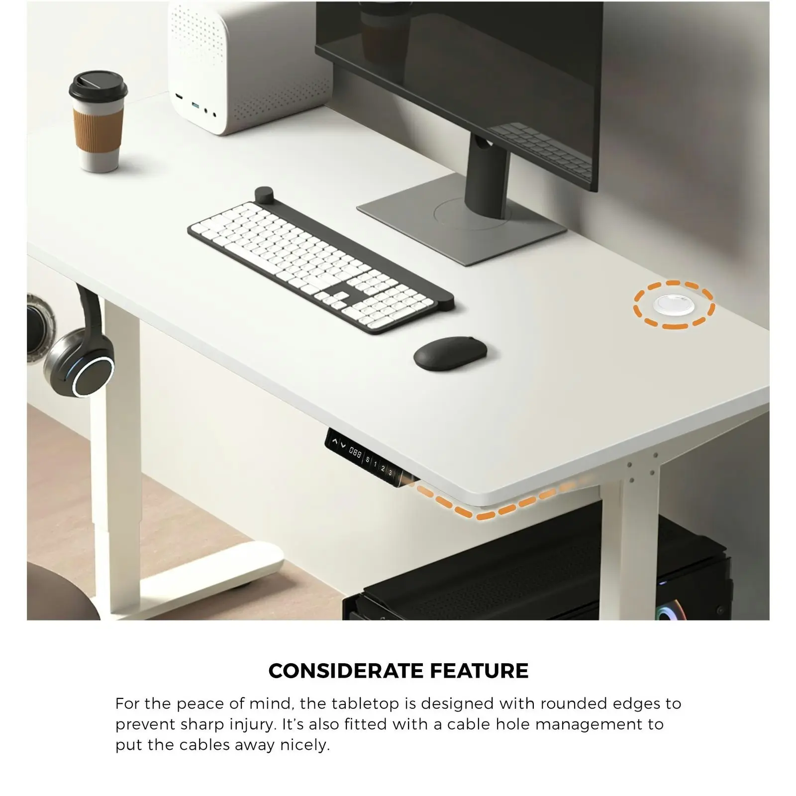 Oikiture 150CM Electric Standing Desk Single Motor White Frame White Desktop