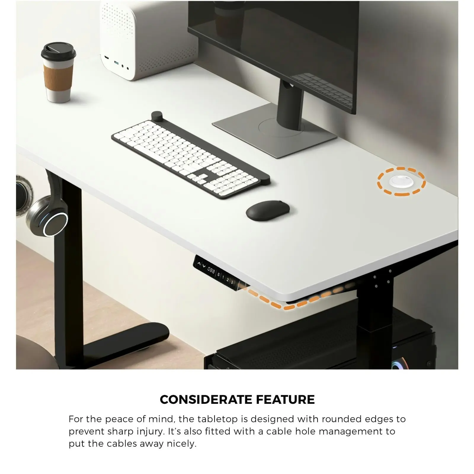 Oikiture 150cm Electric Standing Desk Dual Motor Black Frame White Desktop