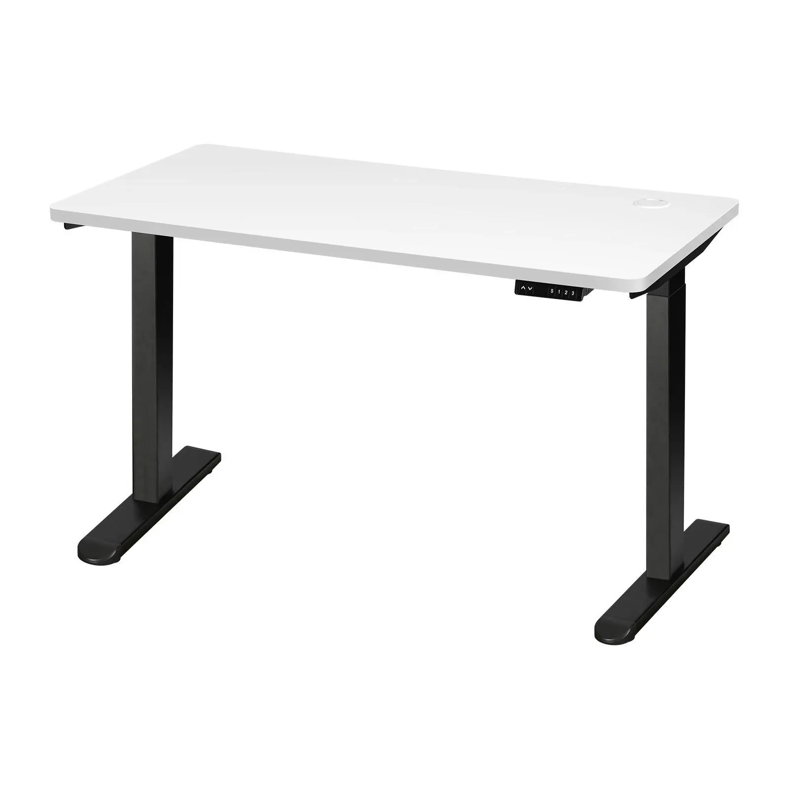 Oikiture 150cm Electric Standing Desk Dual Motor Black Frame White Desktop