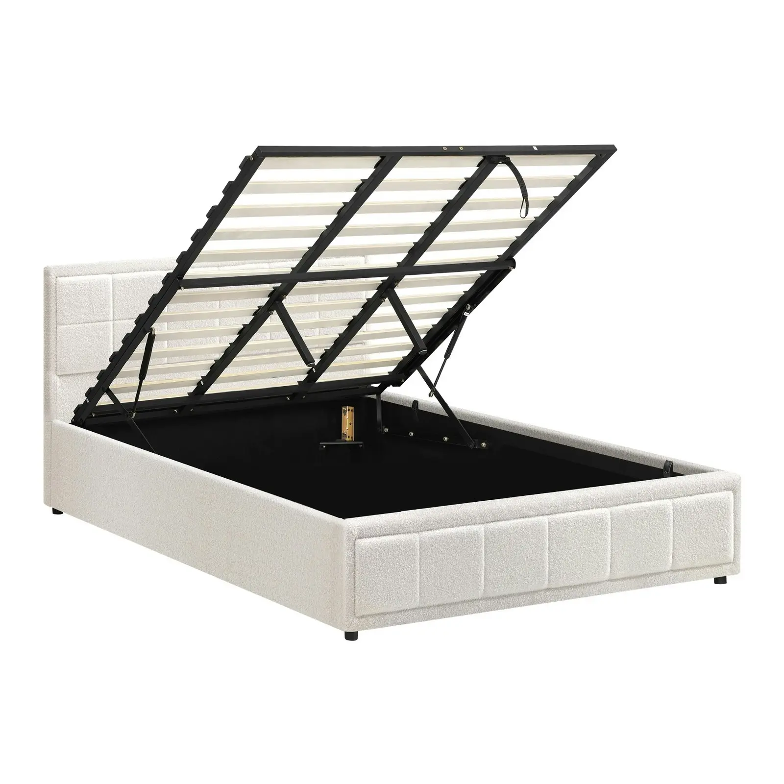 Oikiture Bed Frame King Size Gas Lift Storage Bed Platform Boucle White