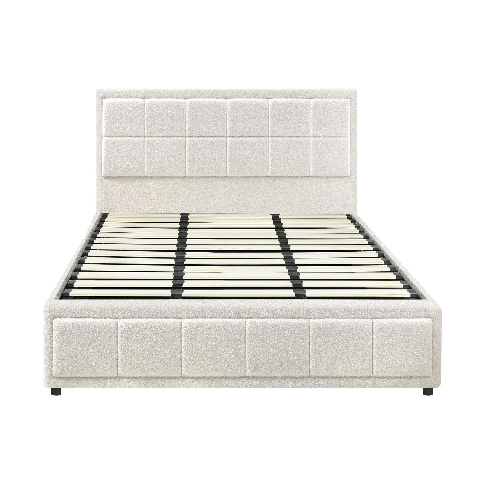 Oikiture Bed Frame King Size Gas Lift Storage Bed Platform Boucle White