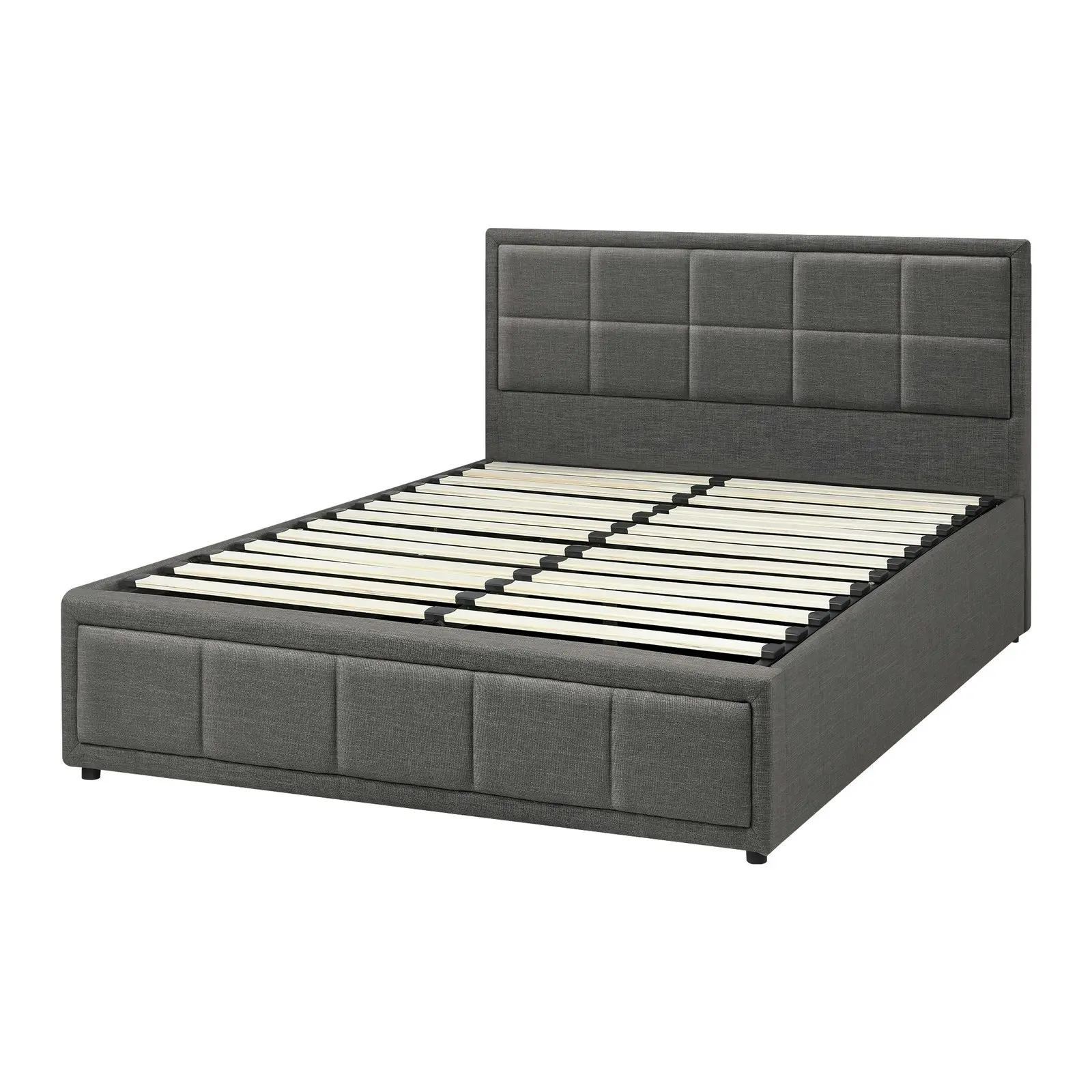 Oikiture Bed Frame Double Size Gas Lift Storage Base Fabric Grey