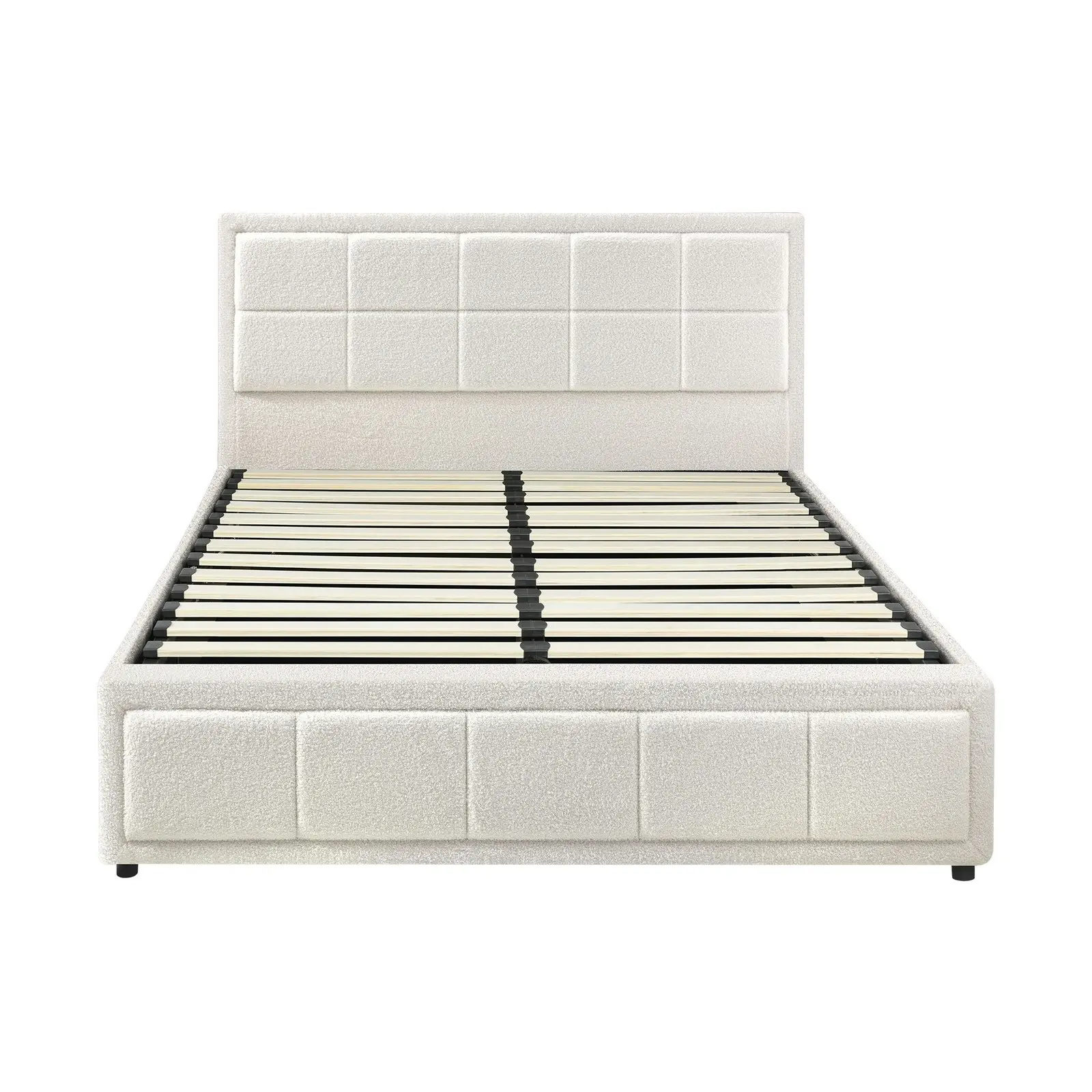 Oikiture Bed Frame Queen Size Gas Lift Storage Bed Platform Boucle White