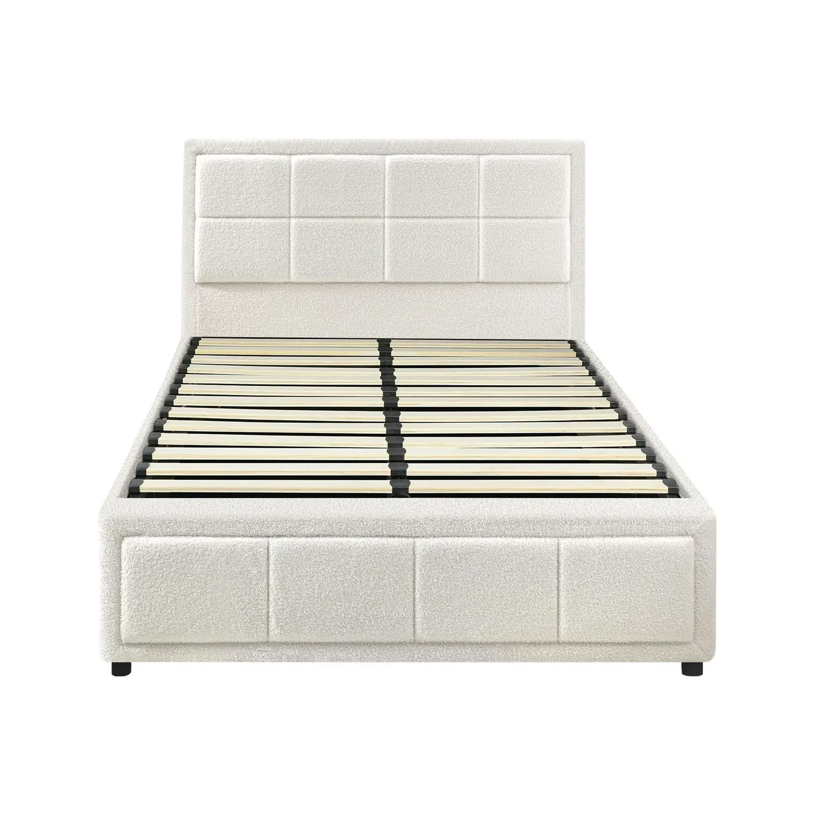 Oikiture Bed Frame King Single Gas Lift Storage Bed Platform Boucle White