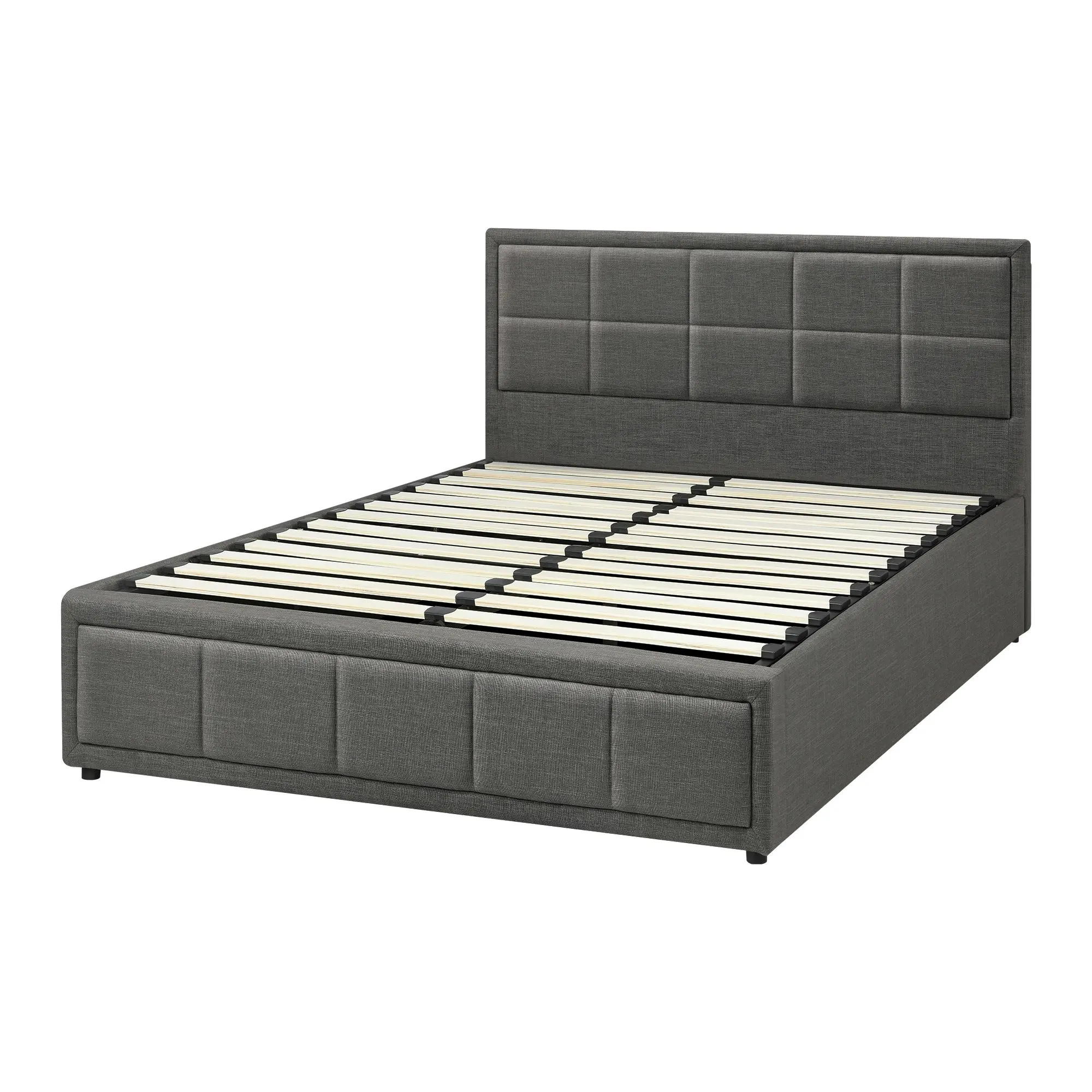 Oikiture Bed Frame Queen Size Gas Lift Storage Base Fabric Grey