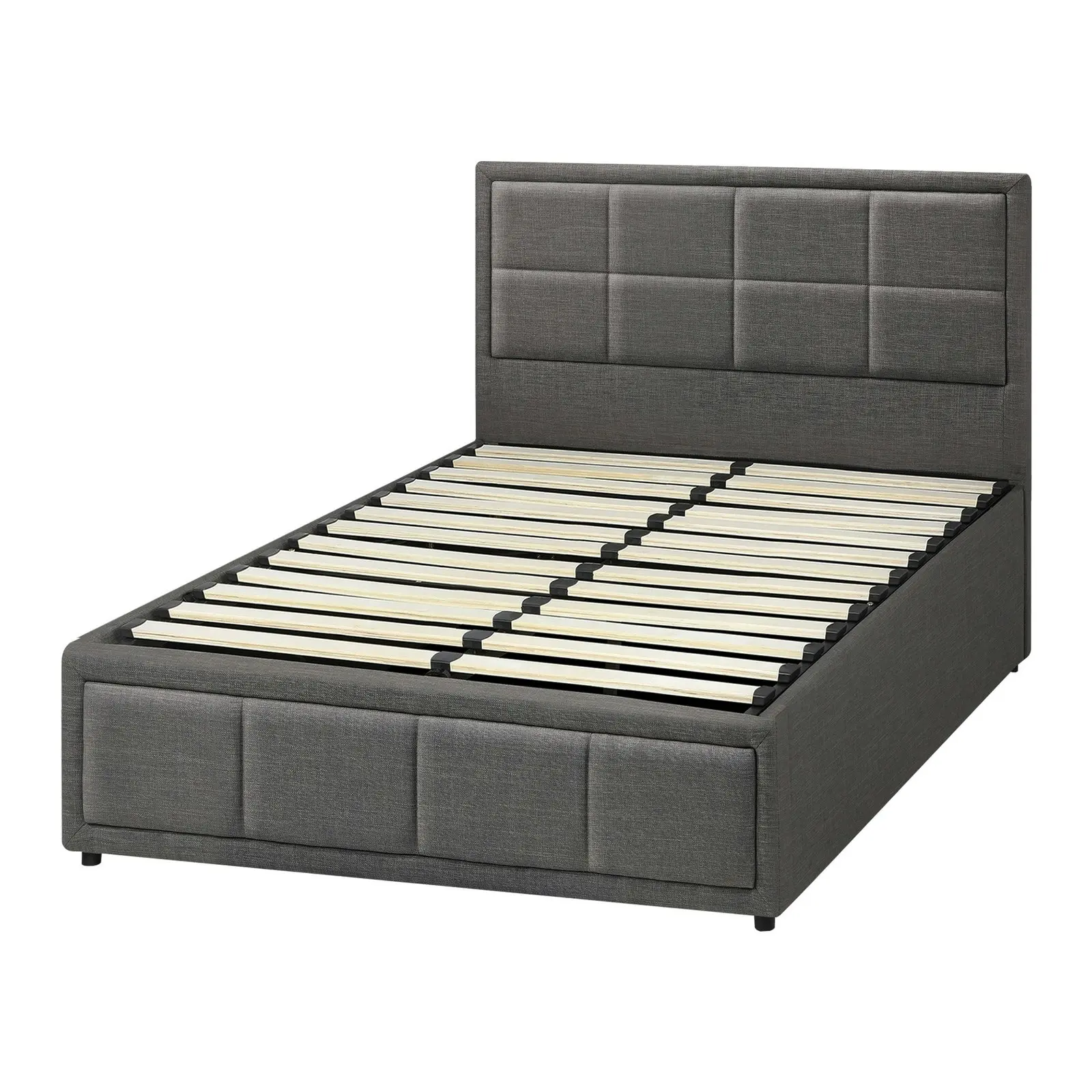 Oikiture Bed Frame King Single Gas Lift Storage Base Fabric Grey