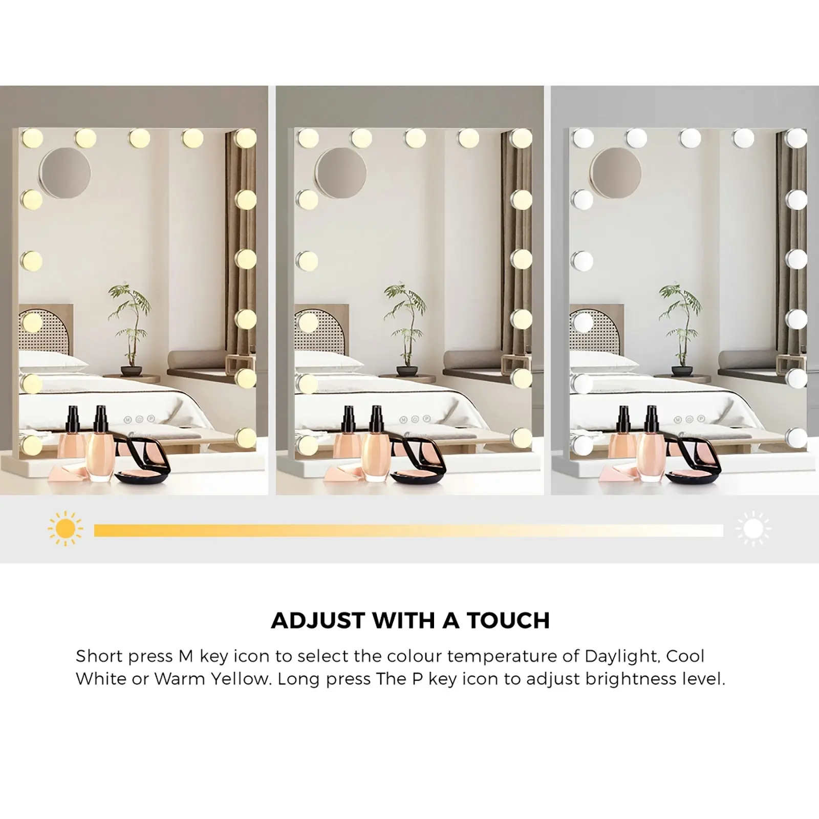 Oikiture 61x43cm LED Makeup Mirror Bluetooth Hollywood Vanity Wall Mirrors Standing Wall Mounted