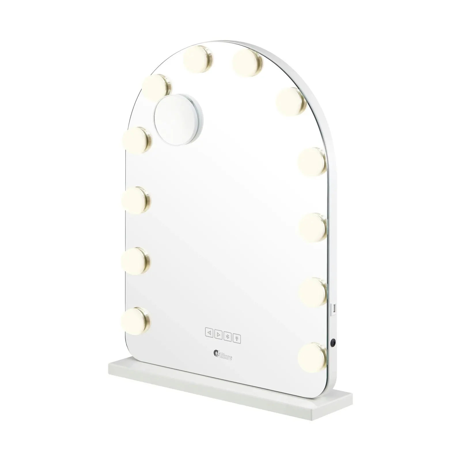 Oikiture 61x43cm LED Arched Makeup Mirror Bluetooth Hollywood Vanity Wall Mirrors Standing Wall Mounted