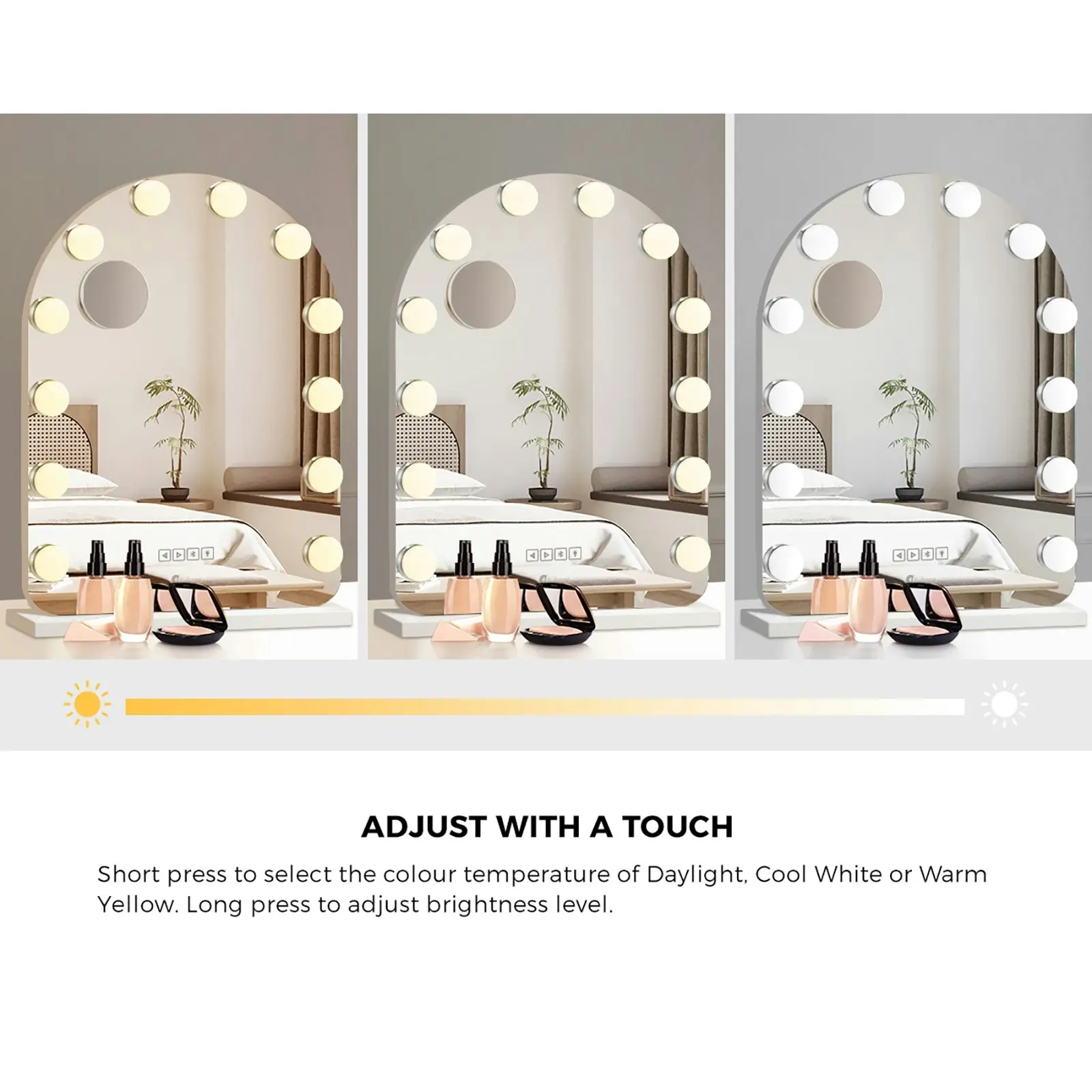 Oikiture 61x43cm LED Arched Makeup Mirror Bluetooth Hollywood Vanity Wall Mirrors Standing Wall Mounted