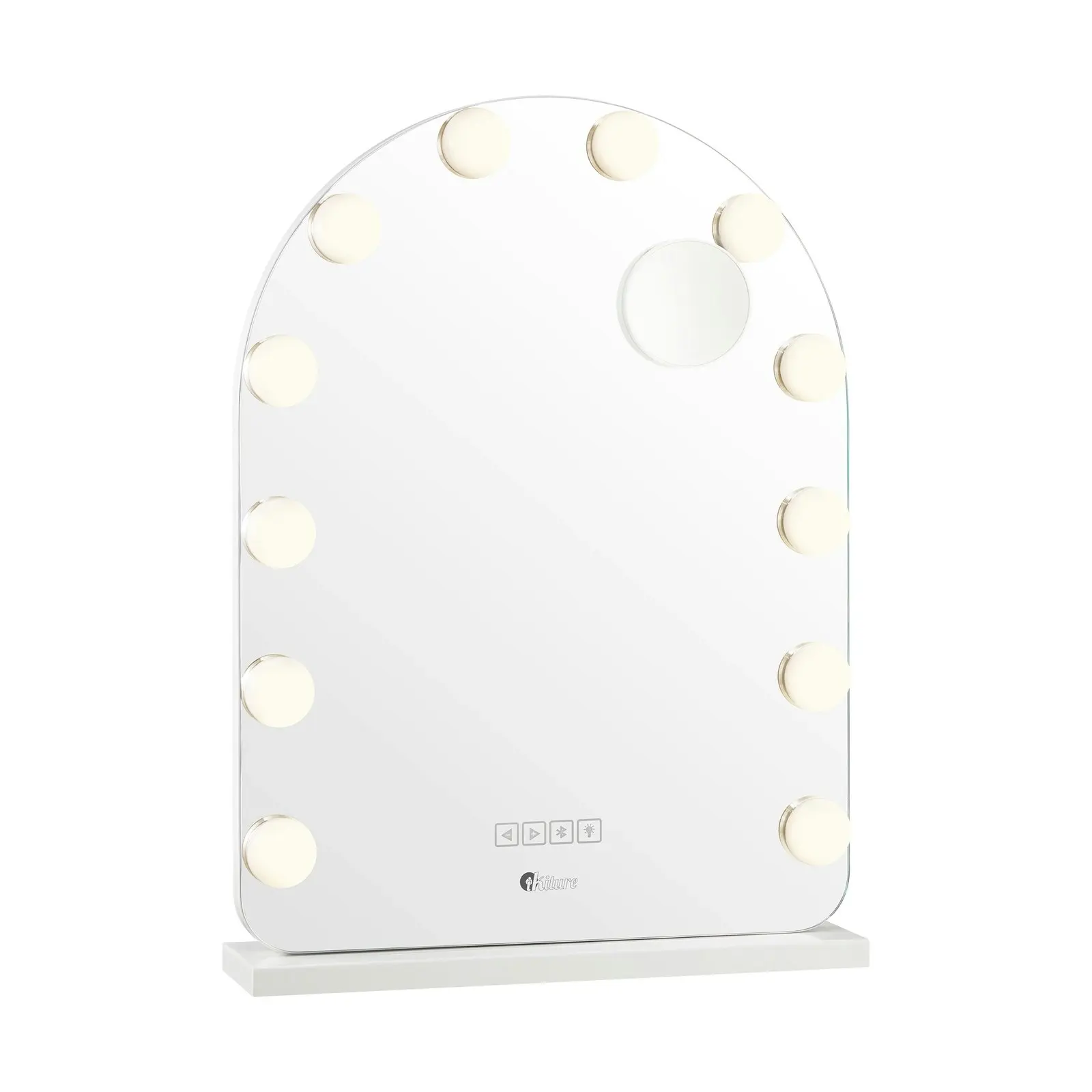 Oikiture 61x43cm LED Arched Makeup Mirror Bluetooth Hollywood Vanity Wall Mirrors Standing Wall Mounted