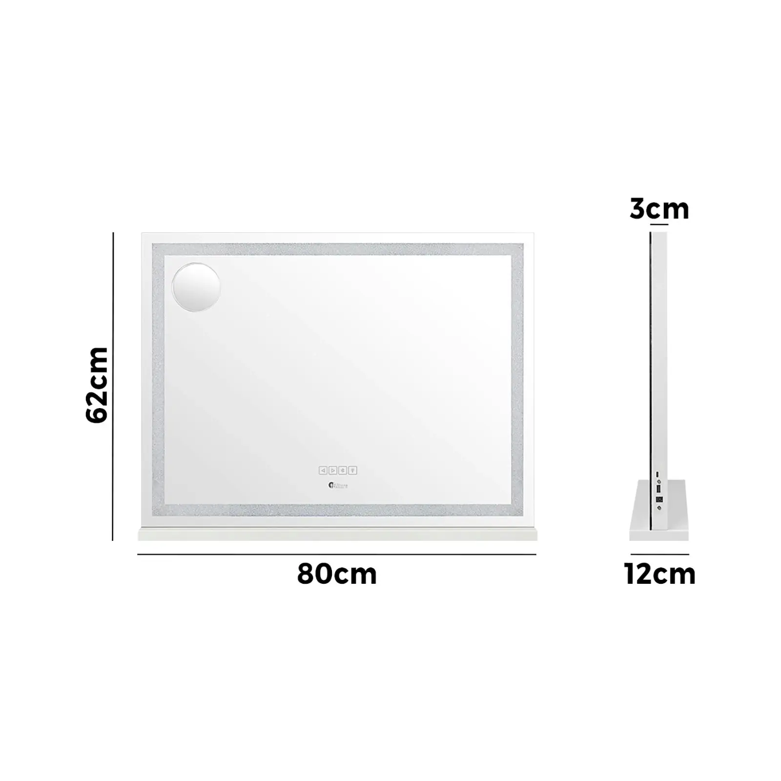 Oikiture Crystal LED Makeup Mirror 80x62cm Bluetooth Hollywood Vanity Mirrors Standing Wall Mounted