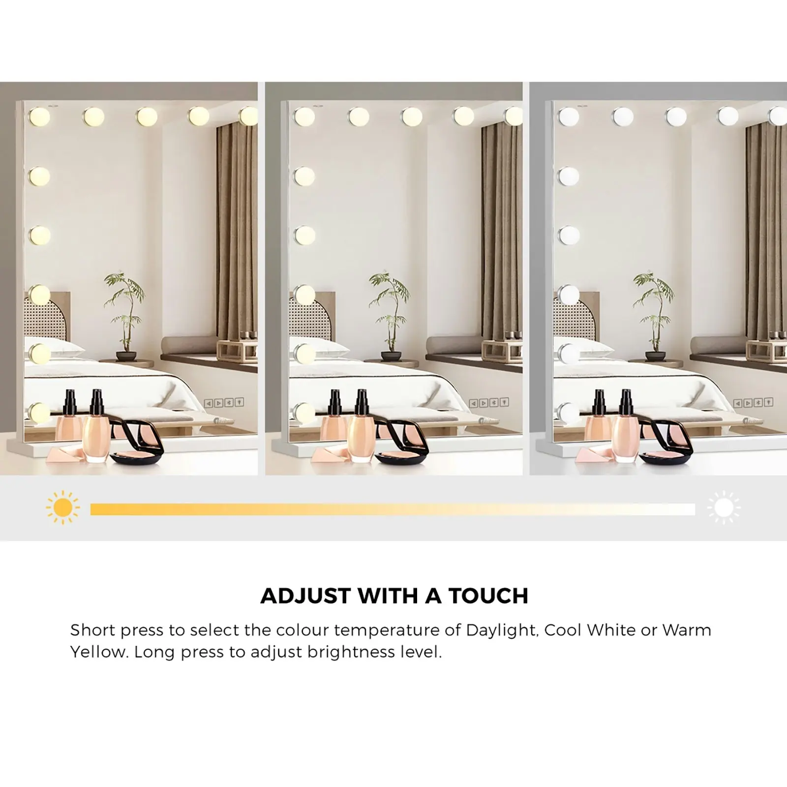 Oikiture 80x68cm Makeup Mirror Bluetooth Hollywood LED Light Vanity Mirrors Standing Wall Mounted