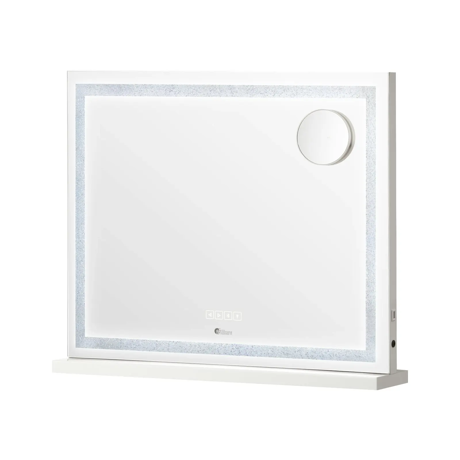 Oikiture 58x49cm LED Crystal Makeup Mirror Bluetooth Hollywood Vanity Mirrors Standing Wall Mounted