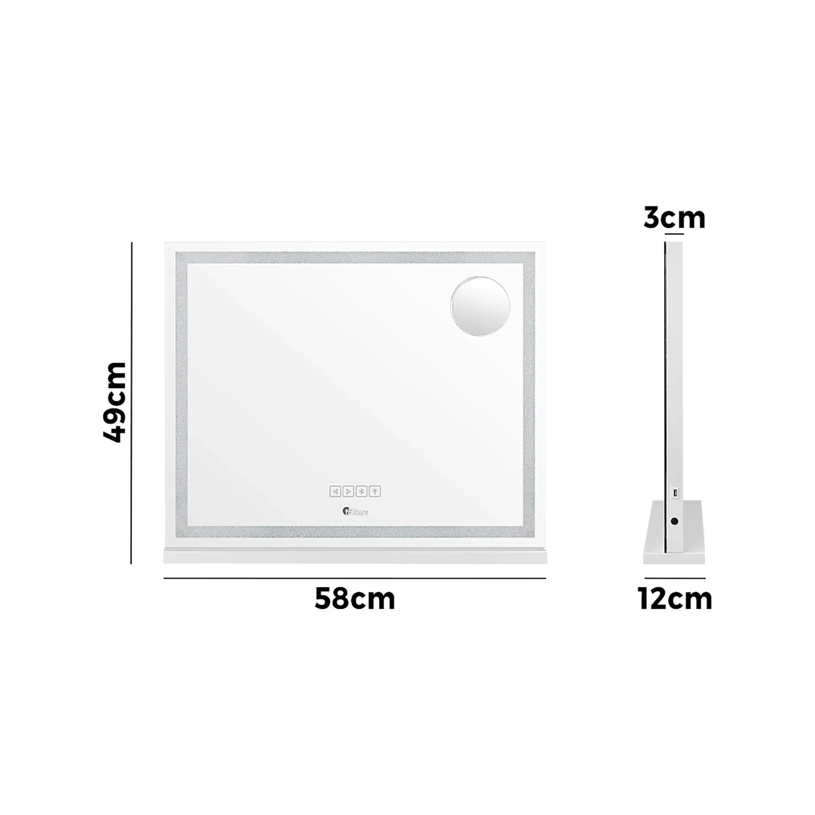 Oikiture 58x49cm LED Crystal Makeup Mirror Bluetooth Hollywood Vanity Mirrors Standing Wall Mounted