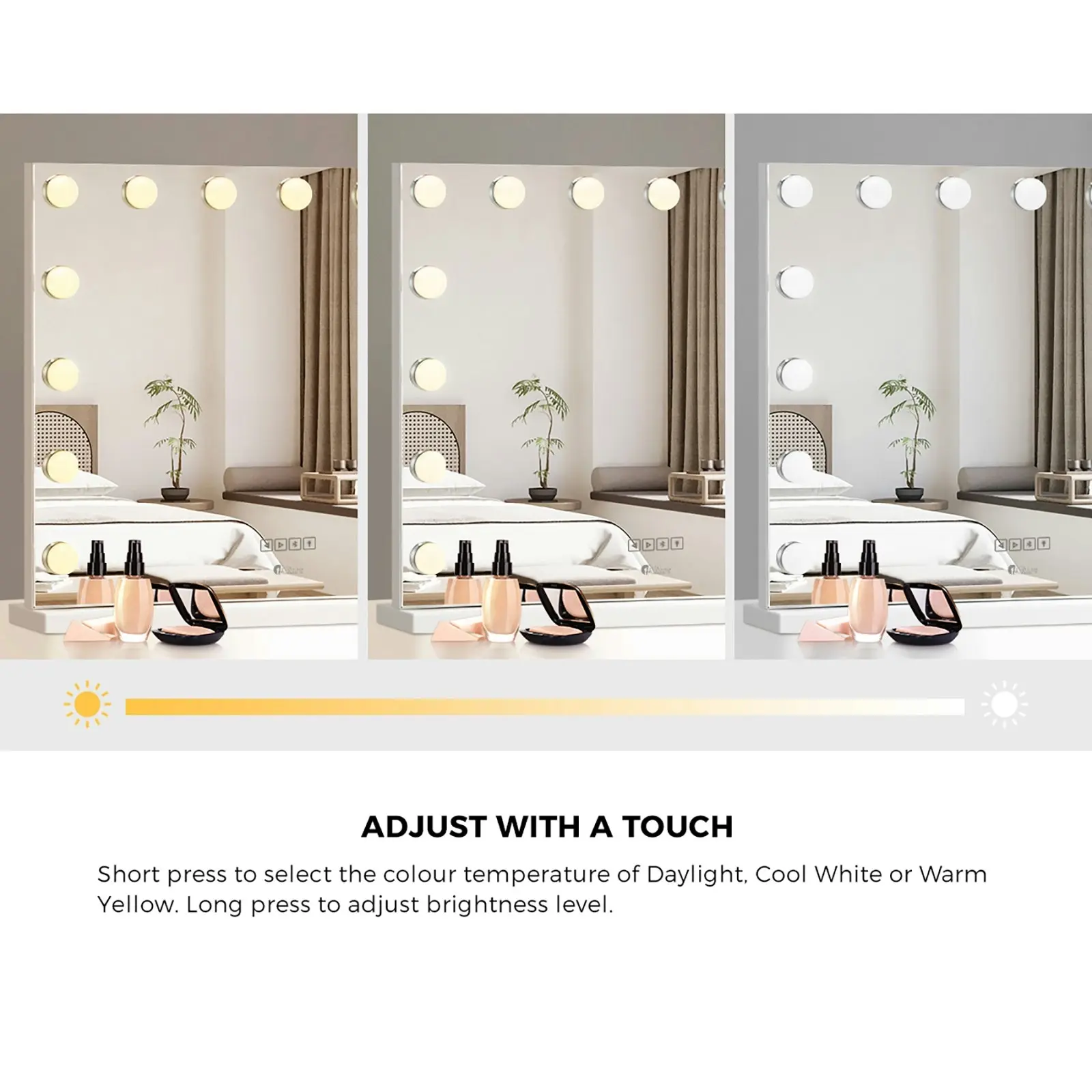 Oikiture 60x52cm Makeup Mirror Bluetooth Hollywood LED Light Vanity Mirrors Standing Wall Mounted