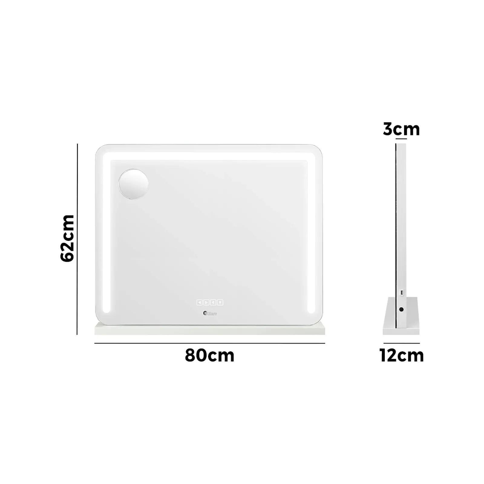 Oikiture 80x62cm Bluetooth Hollywood LED Makeup Mirror Vanity Wall Mirrors Standing Wall Mounted