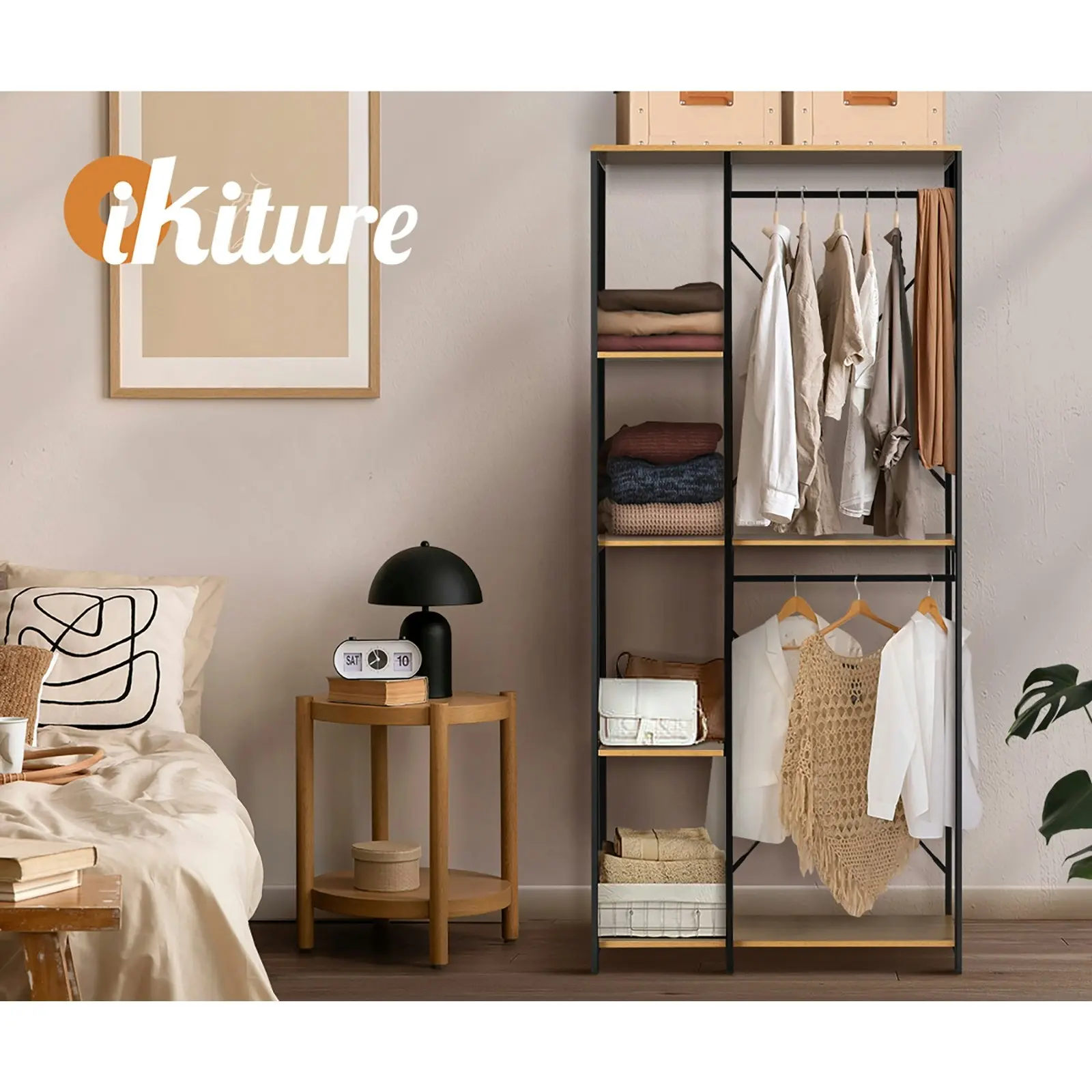 Oikiture Clothes Rack Large Open Wardrobe Garment Coat Hanging Rail 5 shelves