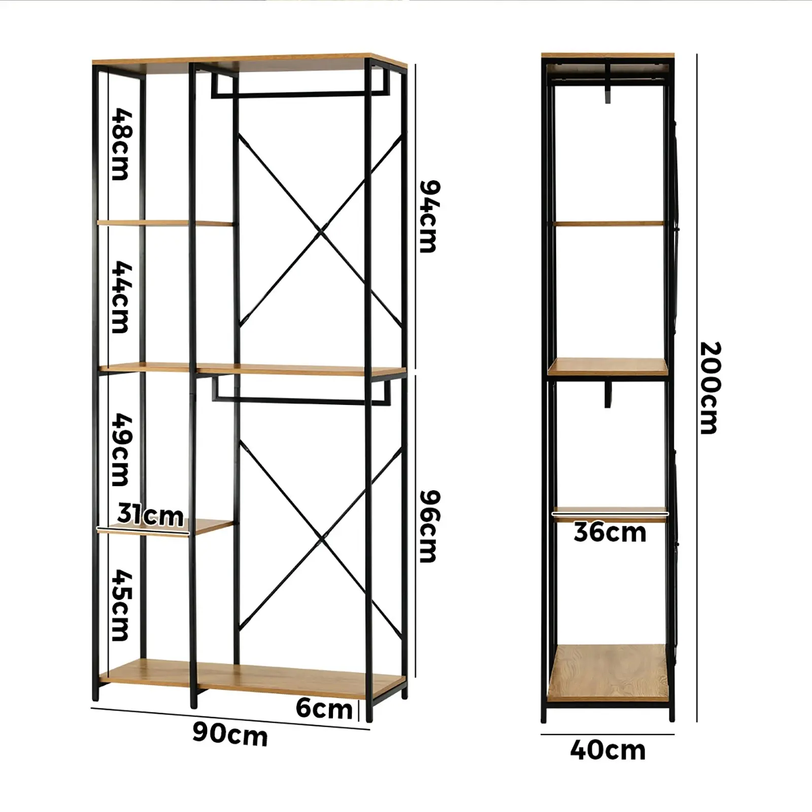 Oikiture Clothes Rack Large Open Wardrobe Garment Coat Hanging Rail 5 shelves