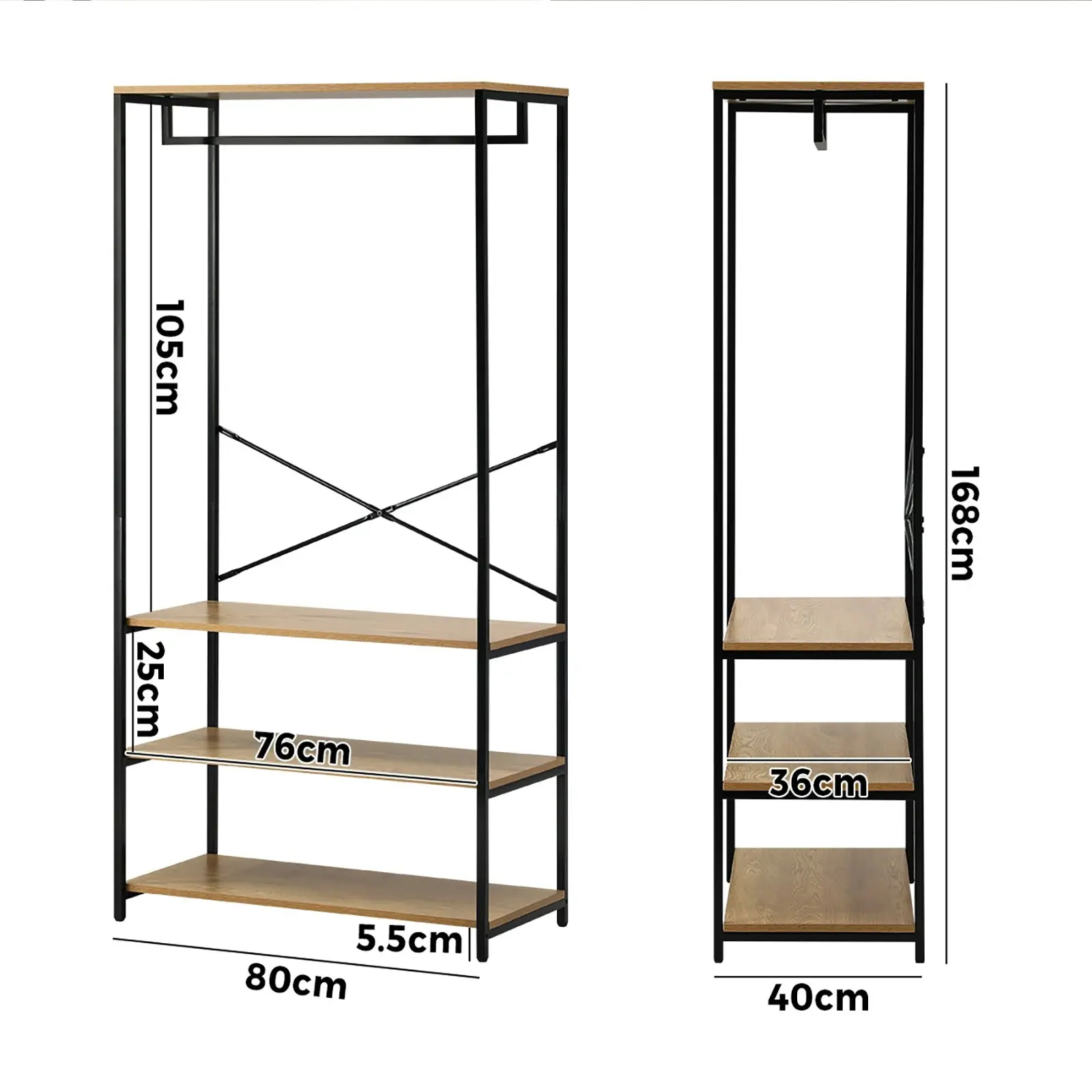 Oikiture Clothes Rack Open Wardrobe Garment Coat Hanging Rail Metal 4 shelves