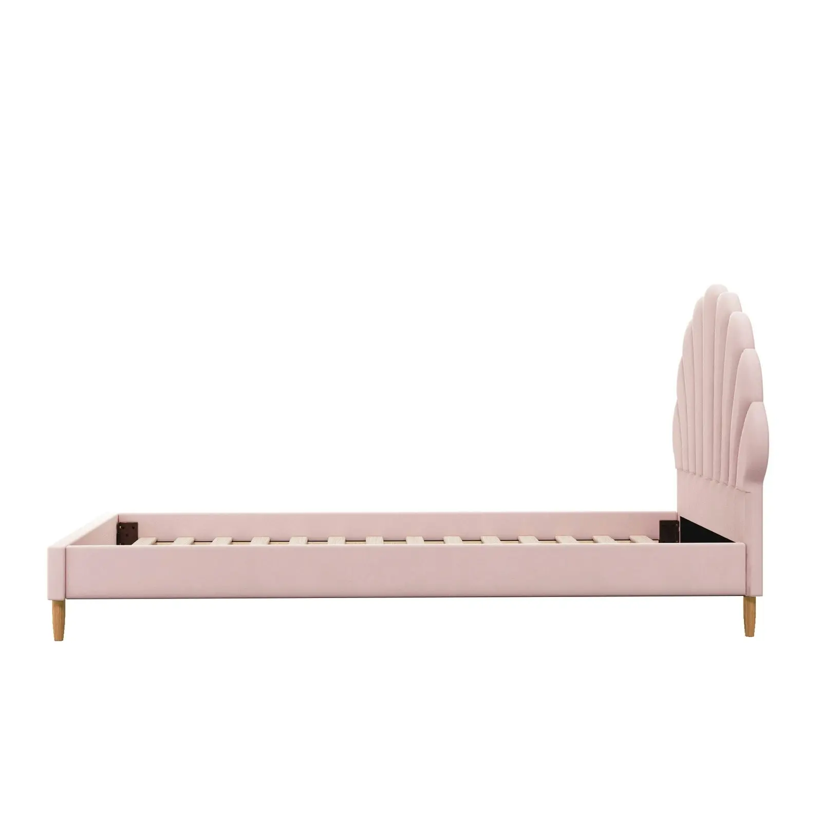 Oikiture Bed Frame Single Size Scallop-Shape Bedhead Pink Velvet