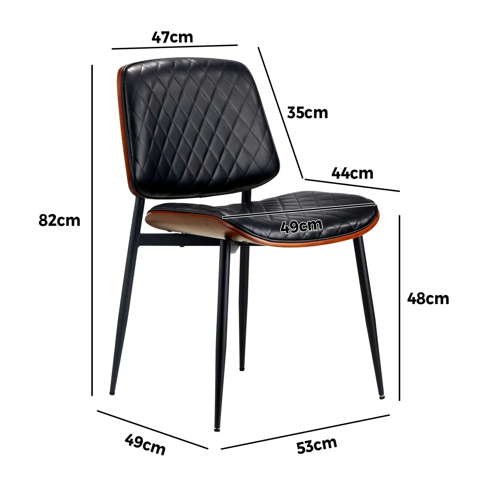 Oikiture 2x Dining Chairs Retro Faux Leather Solid Beech Wood Metal Legs Black