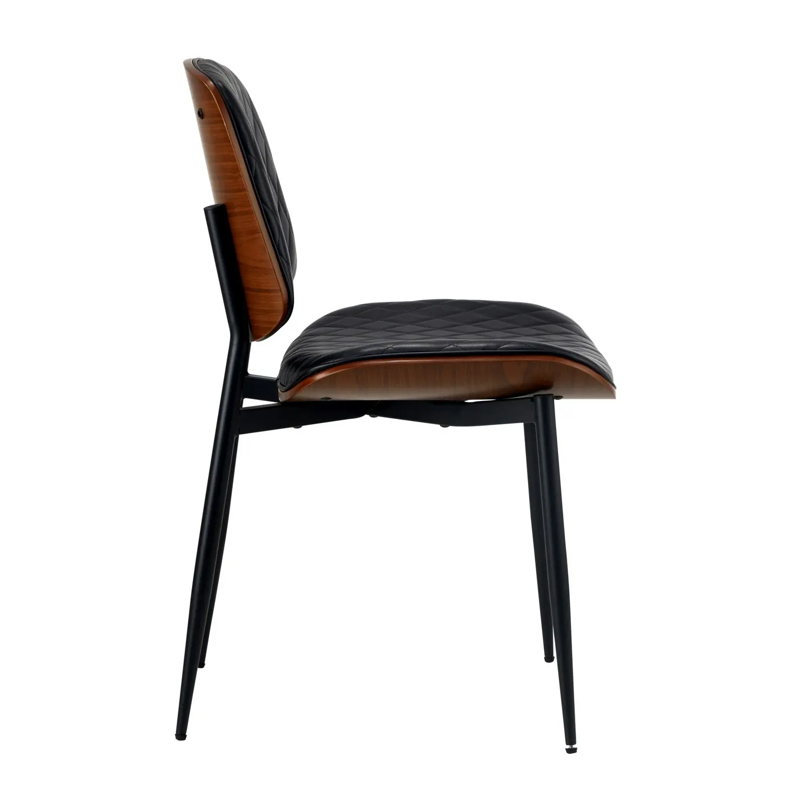 Oikiture 2x Dining Chairs Retro Faux Leather Solid Beech Wood Metal Legs Black