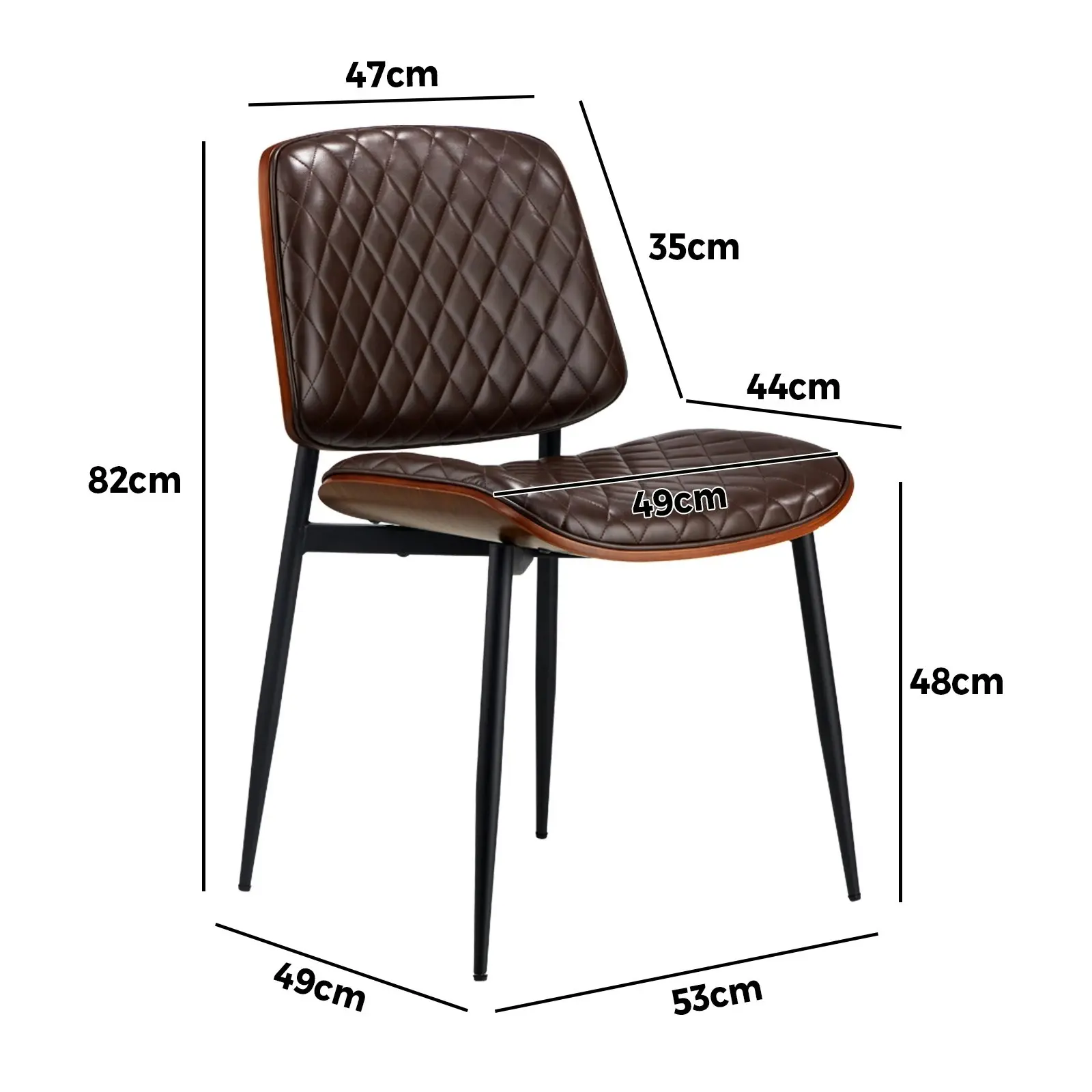 Oikiture 2x Dining Chairs Retro Faux Leather Solid Beech Wood Metal Legs Walnut