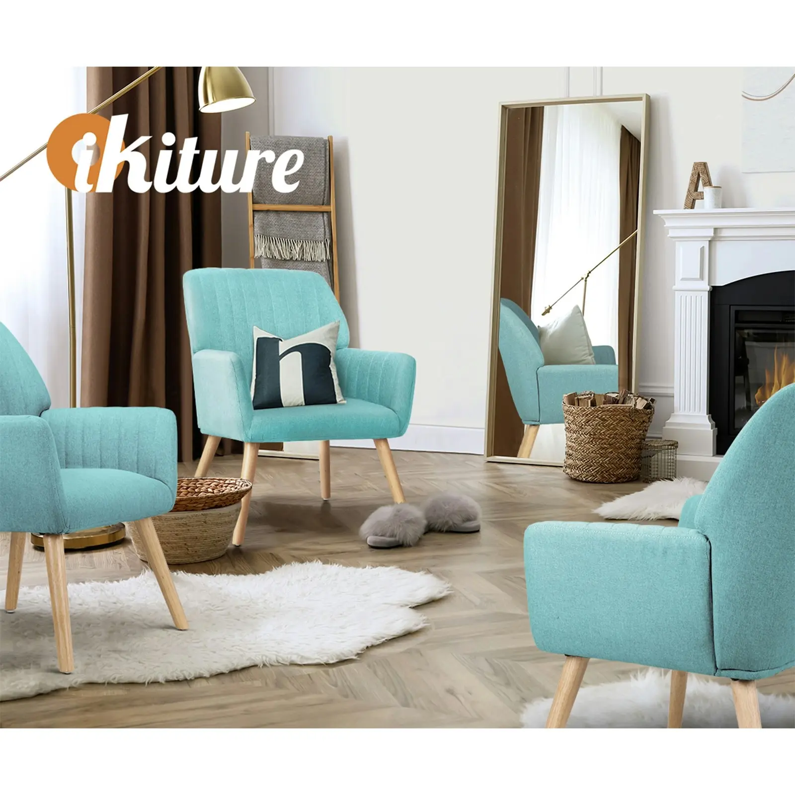 Oikiture Armchair Lounge Sofa Chair Fabric Accent Chairs Armchairs Couches Blue