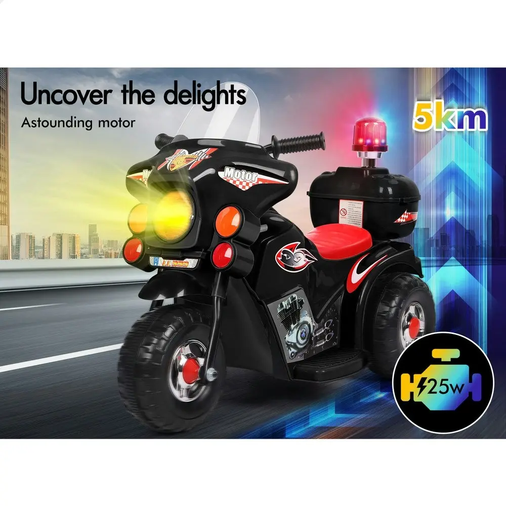 Alfordson Ride On Car Kids Police Motorcycle 6V Electric Toy 25W Motor MP3 Black