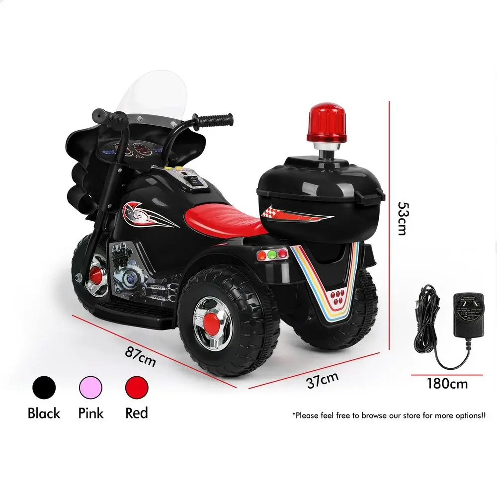 Alfordson Ride On Car Kids Police Motorcycle 6V Electric Toy 25W Motor MP3 Black