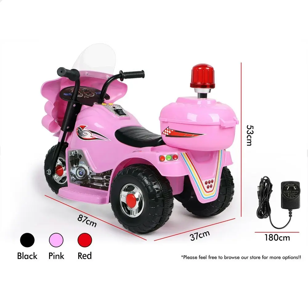 Alfordson Ride On Car Kids Police Motorcycle 6V Electric Toy 25W Motor MP3 Pink