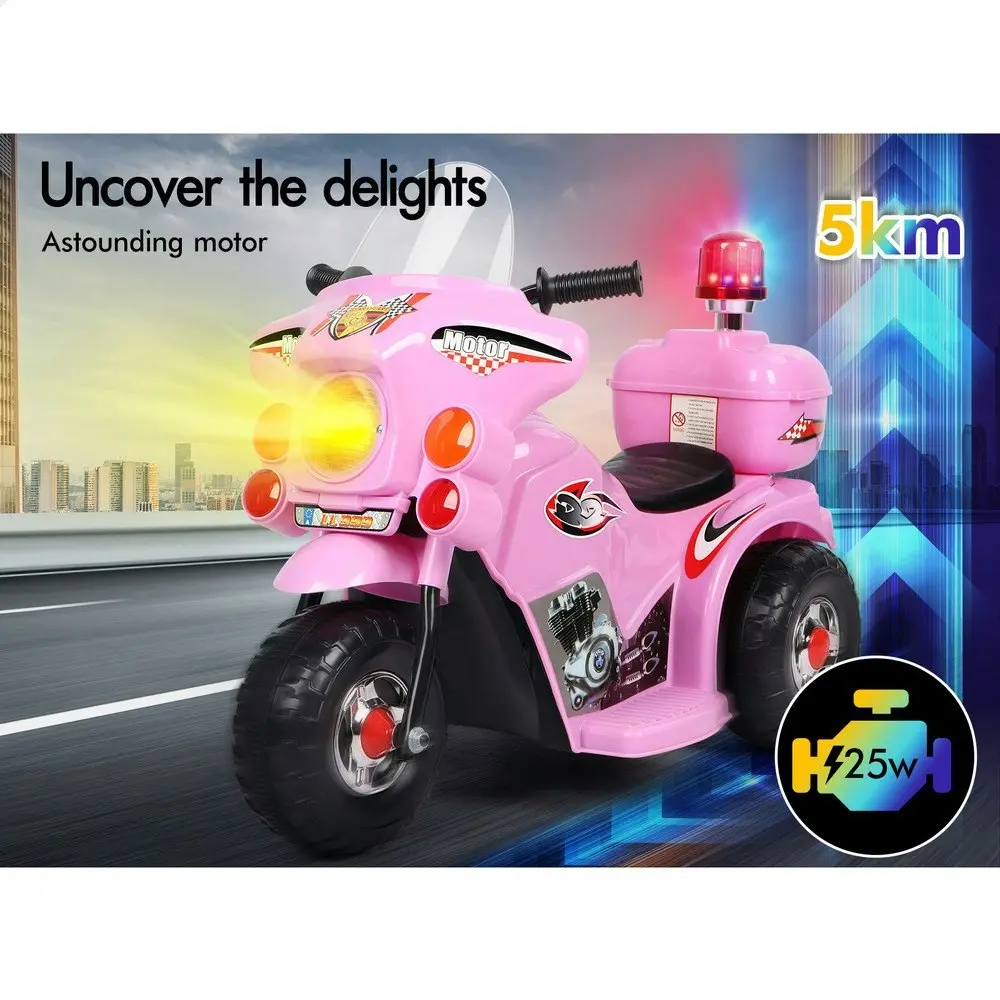 Alfordson Ride On Car Kids Police Motorcycle 6V Electric Toy 25W Motor MP3 Pink