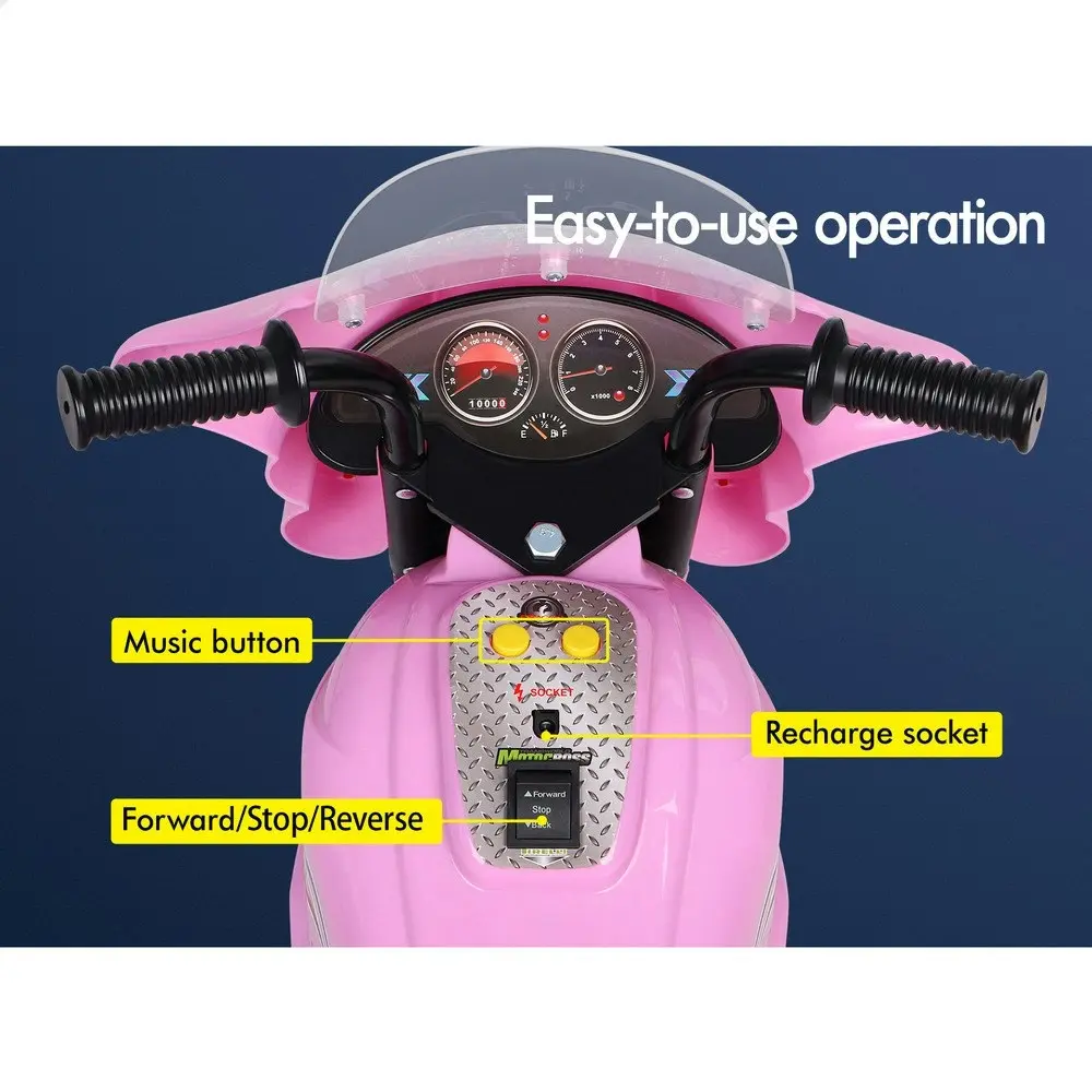 Alfordson Ride On Car Kids Police Motorcycle 6V Electric Toy 25W Motor MP3 Pink