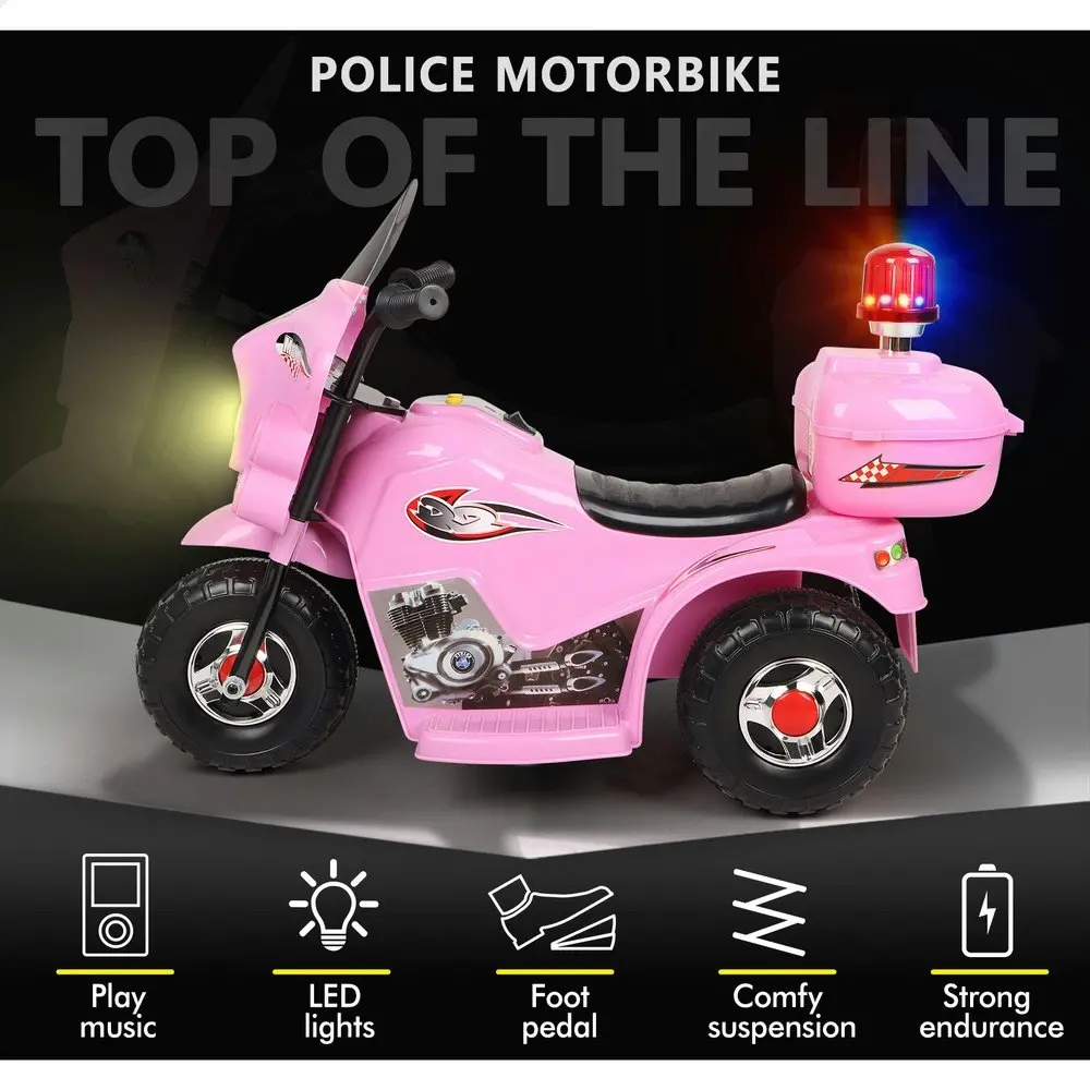 Alfordson Ride On Car Kids Police Motorcycle 6V Electric Toy 25W Motor MP3 Pink