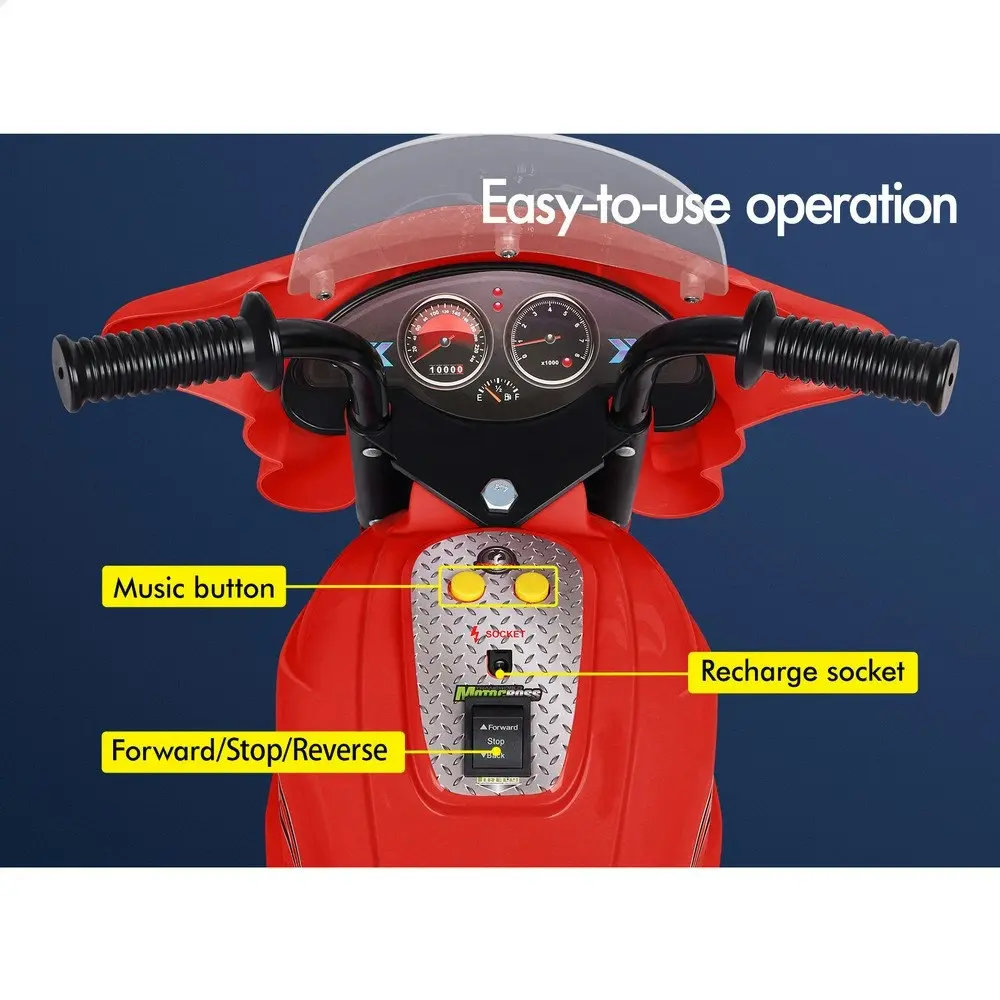 Alfordson Ride On Car Kids Police Motorcycle 6V Electric Toy 25W Motor MP3 Red