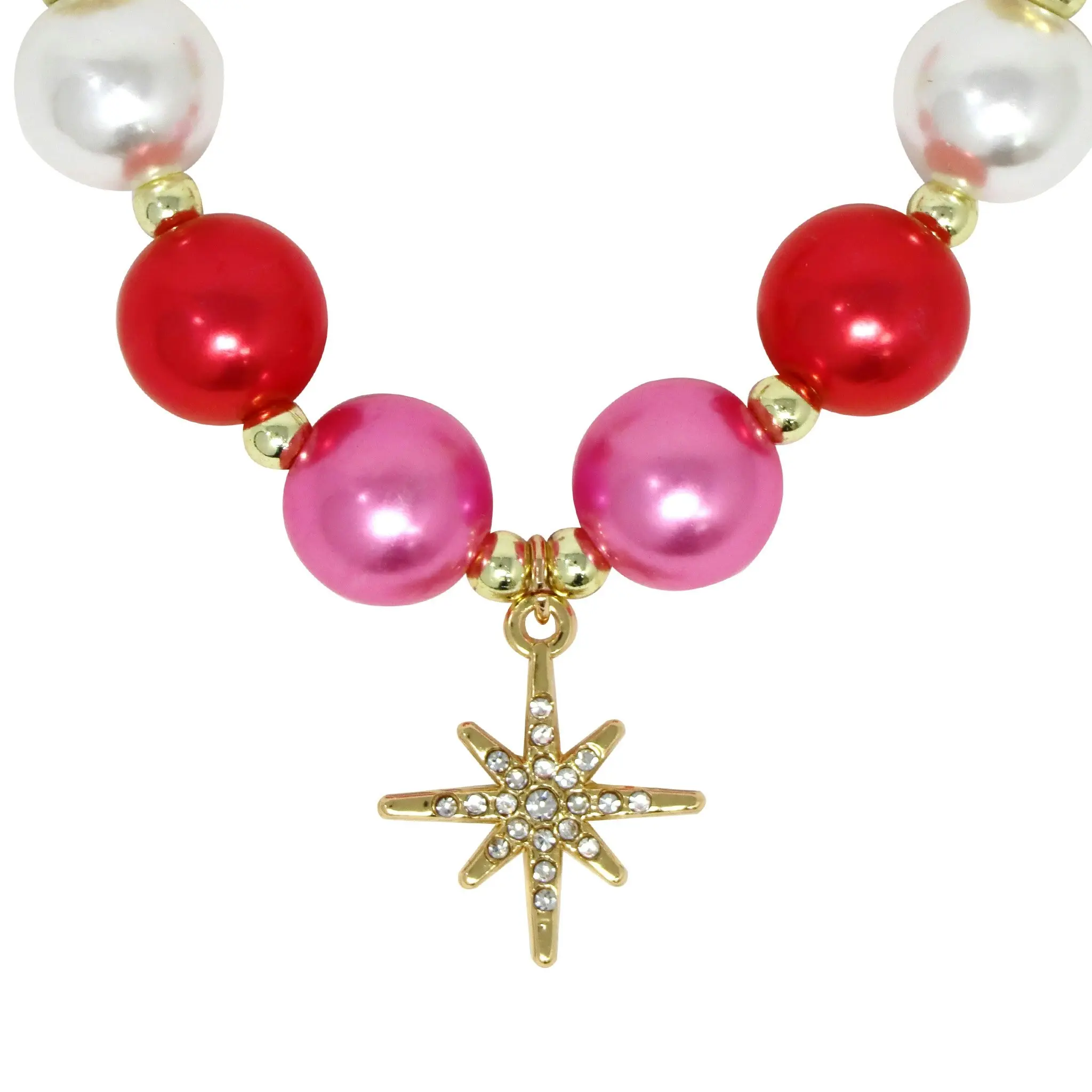 Pink Poppy Christmas Necklace and Bracelet Set with Sparkly Star Charm