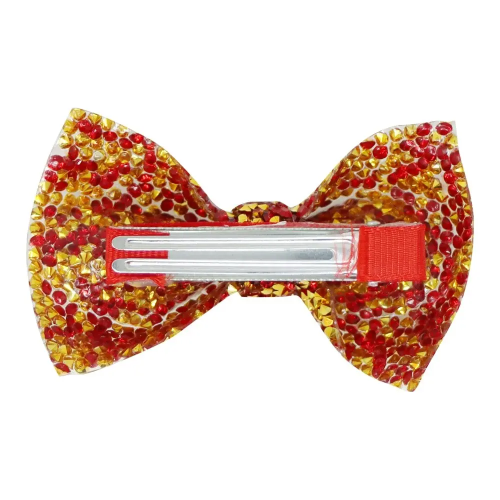 Pink Poppy Brilliant and Bright Rhinestone Bow Hairclip - Red and Gold