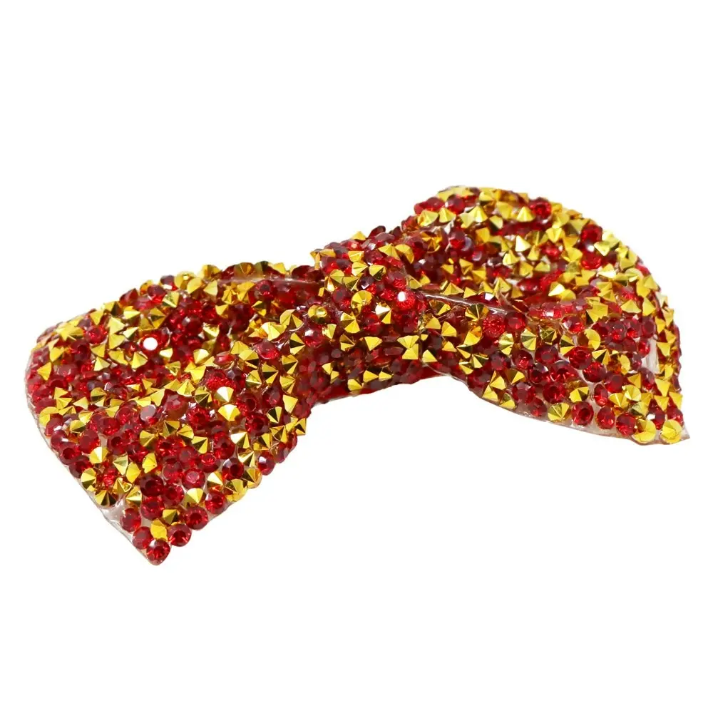 Pink Poppy Brilliant and Bright Rhinestone Bow Hairclip - Red and Gold