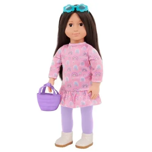 Rainbow-Print Dress Outfit for 46cm Dolls