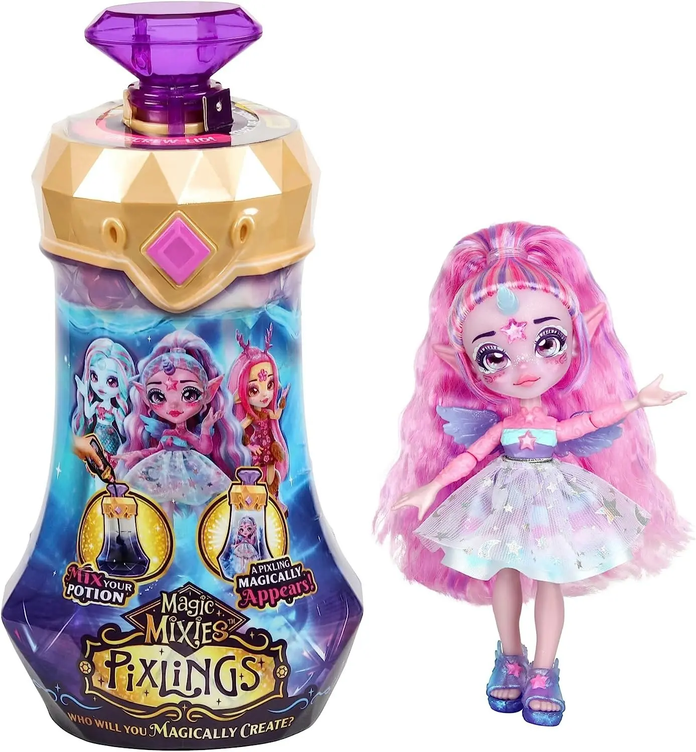 Magic Mixies Pixlings S1 W1 Doll Single Pack Pink Purple Unia Pixling