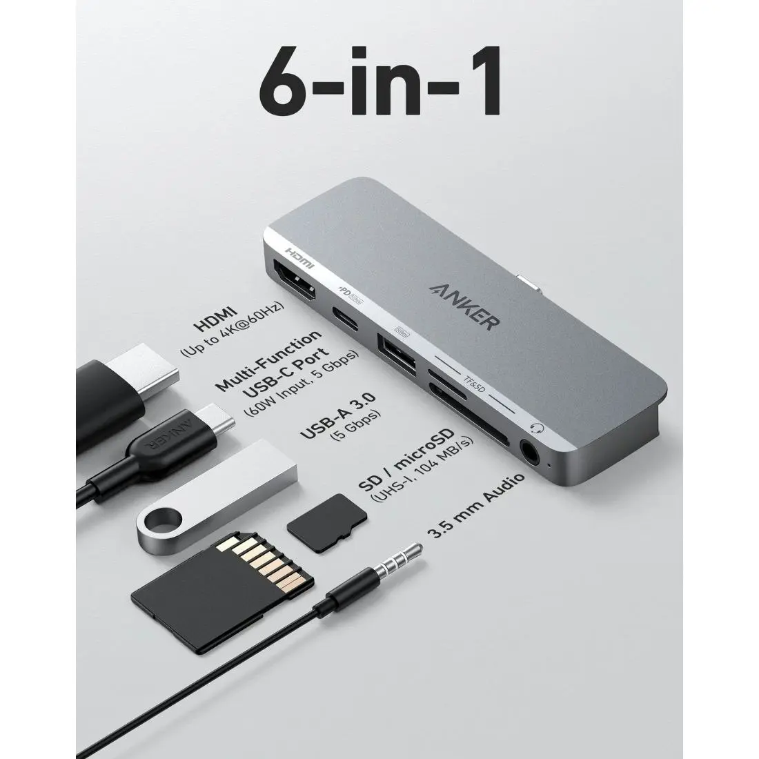 Anker 541 USB-C Hub (6-in-1, for iPad) - Grey