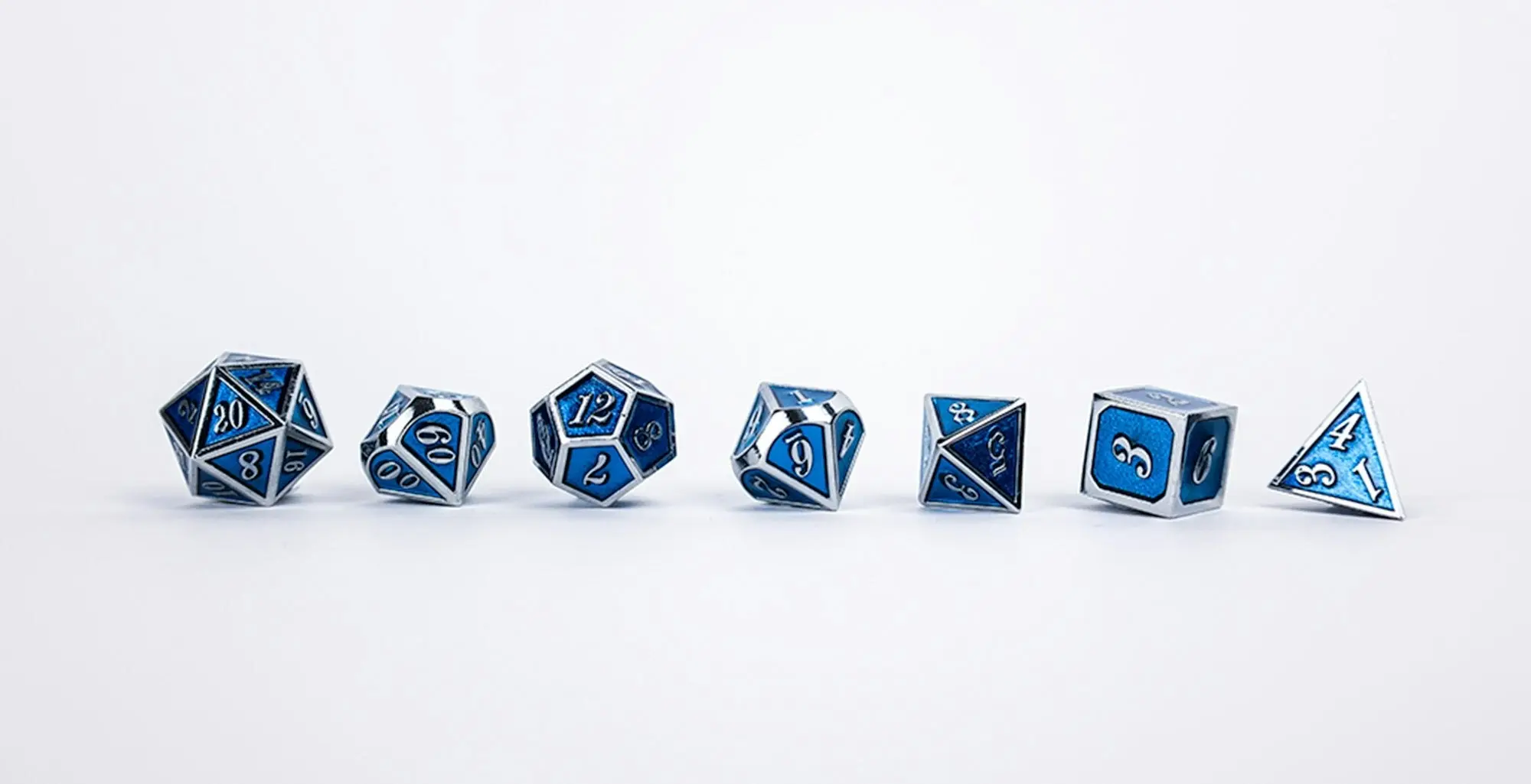 LPG Dice Set - Metal RPG Serif Blue/Silver