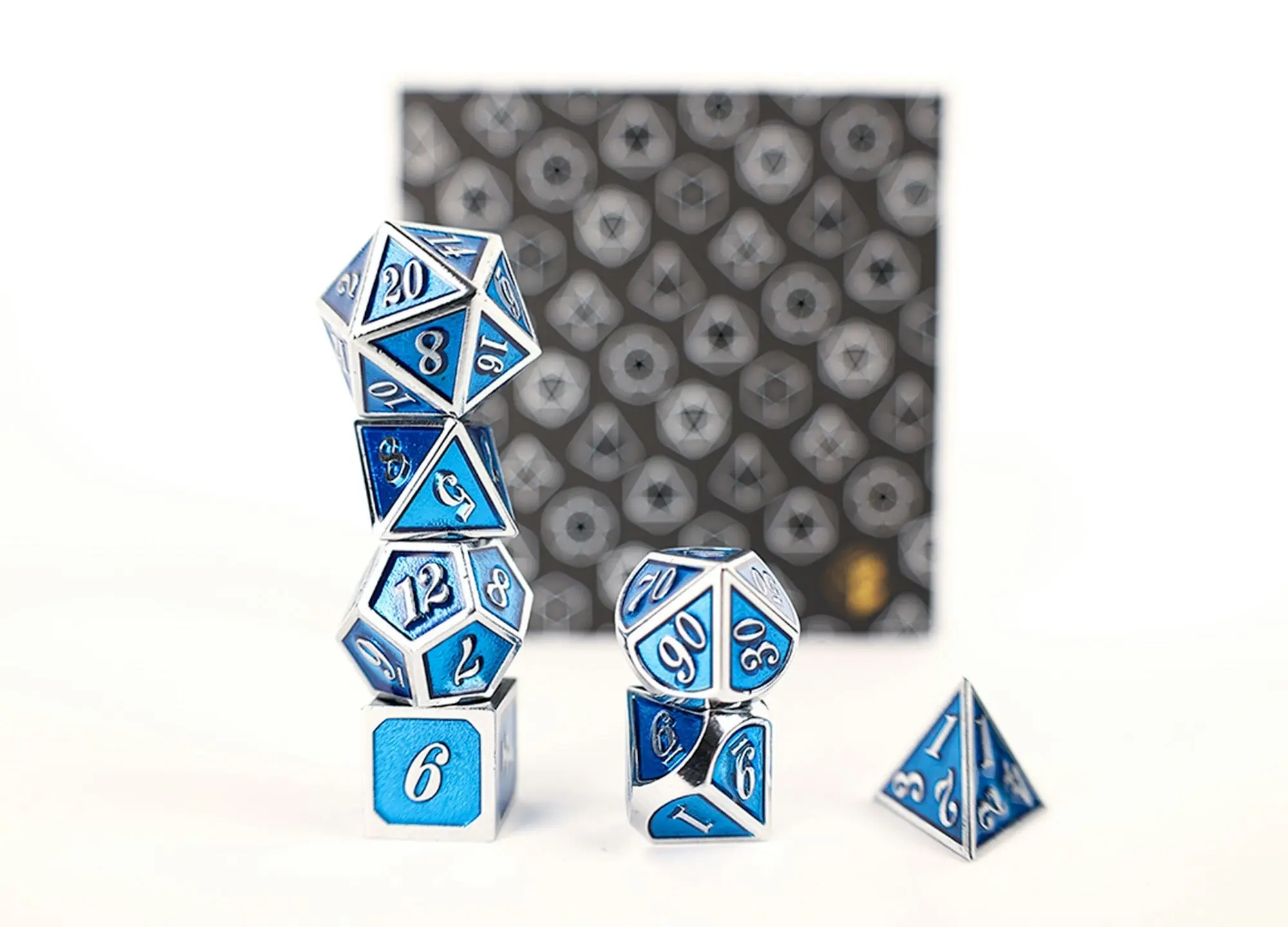 LPG Dice Set - Metal RPG Serif Blue/Silver