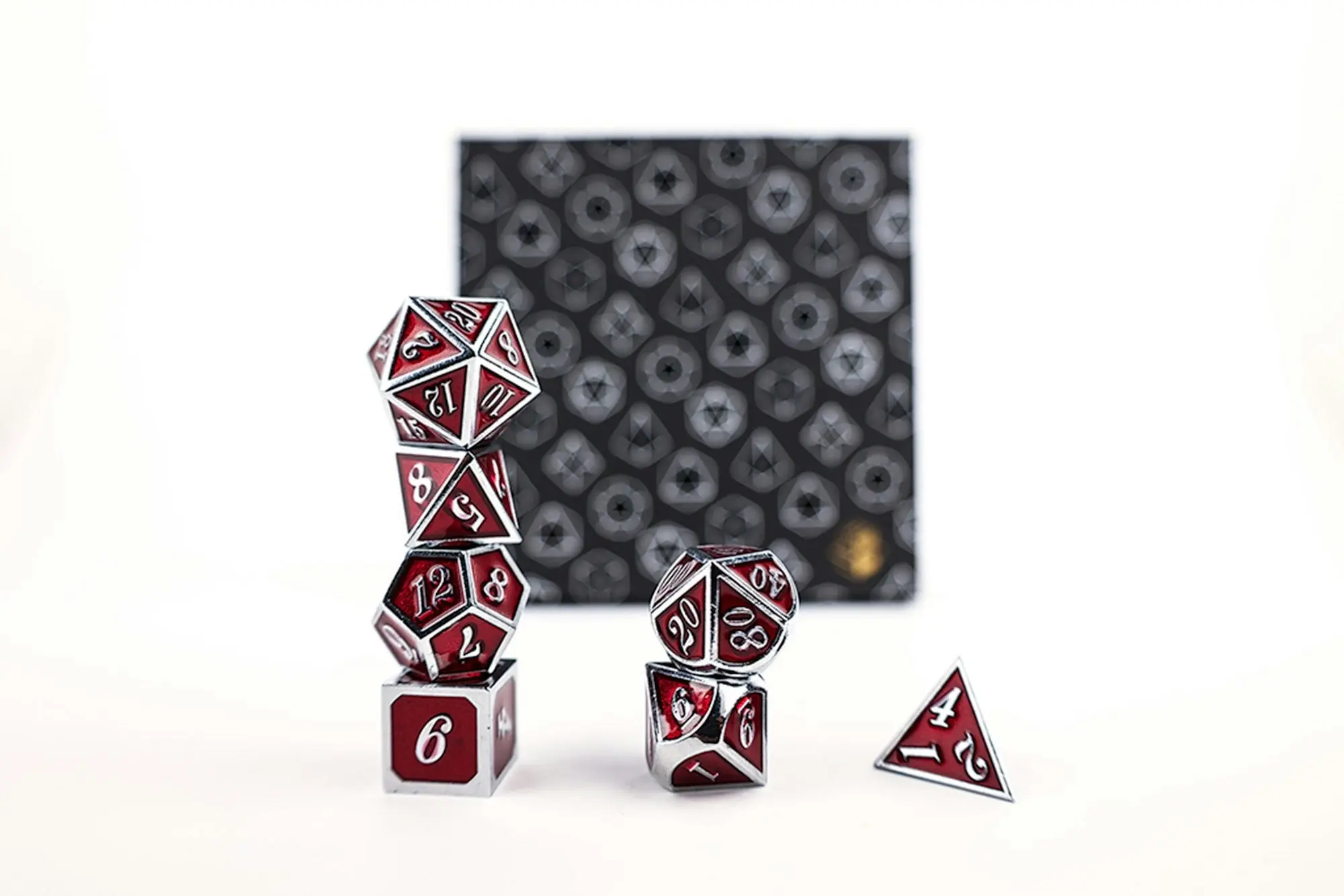 LPG Dice Set - Metal RPG Serif Red/Silver