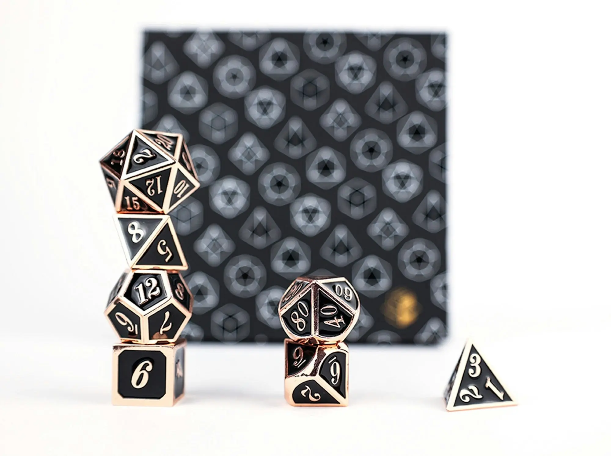 LPG Dice Set - Metal RPG Serif Black/Brass