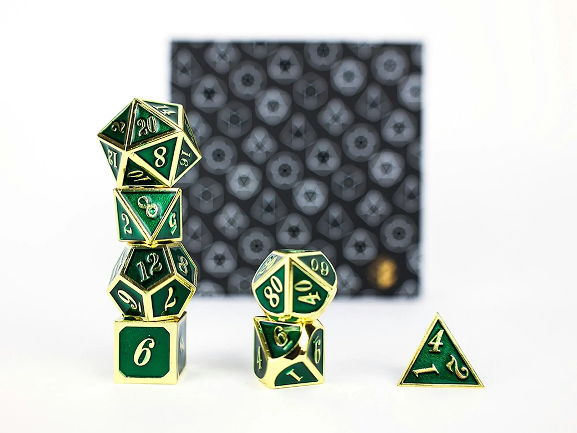 LPG Dice Set - Metal RPG Serif Green/Gold