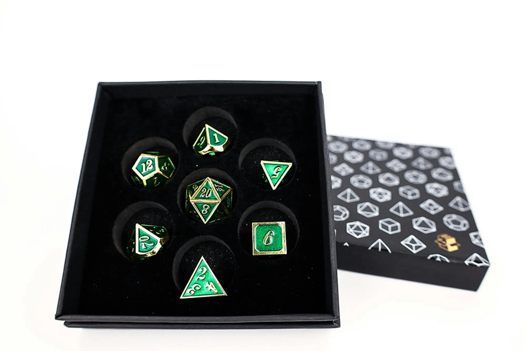 LPG Dice Set - Metal RPG Serif Green/Gold