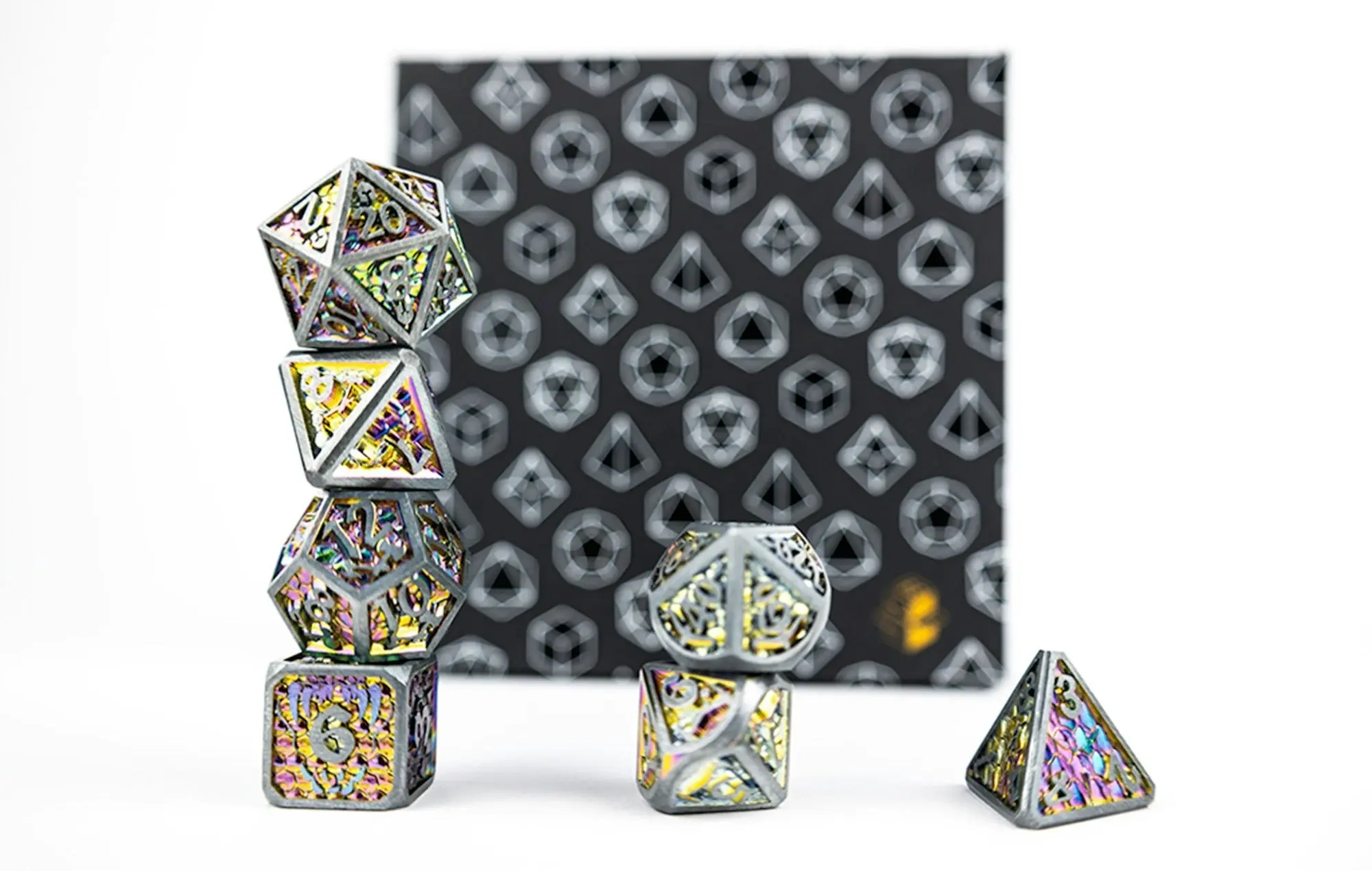 LPG Dice Set - Metal RPG Draco Bright Rainbow/Silver